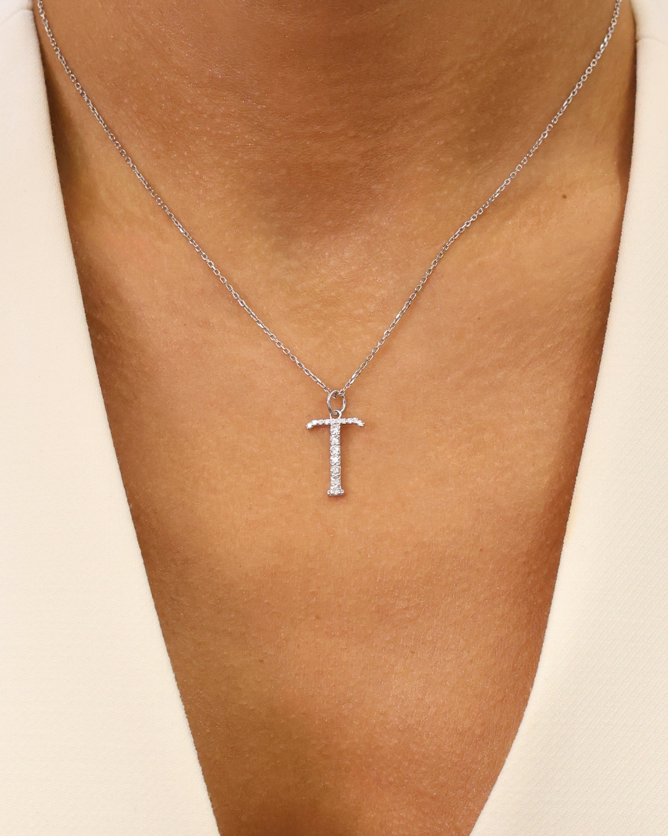LETTER "T" DIAMOND PENDANT