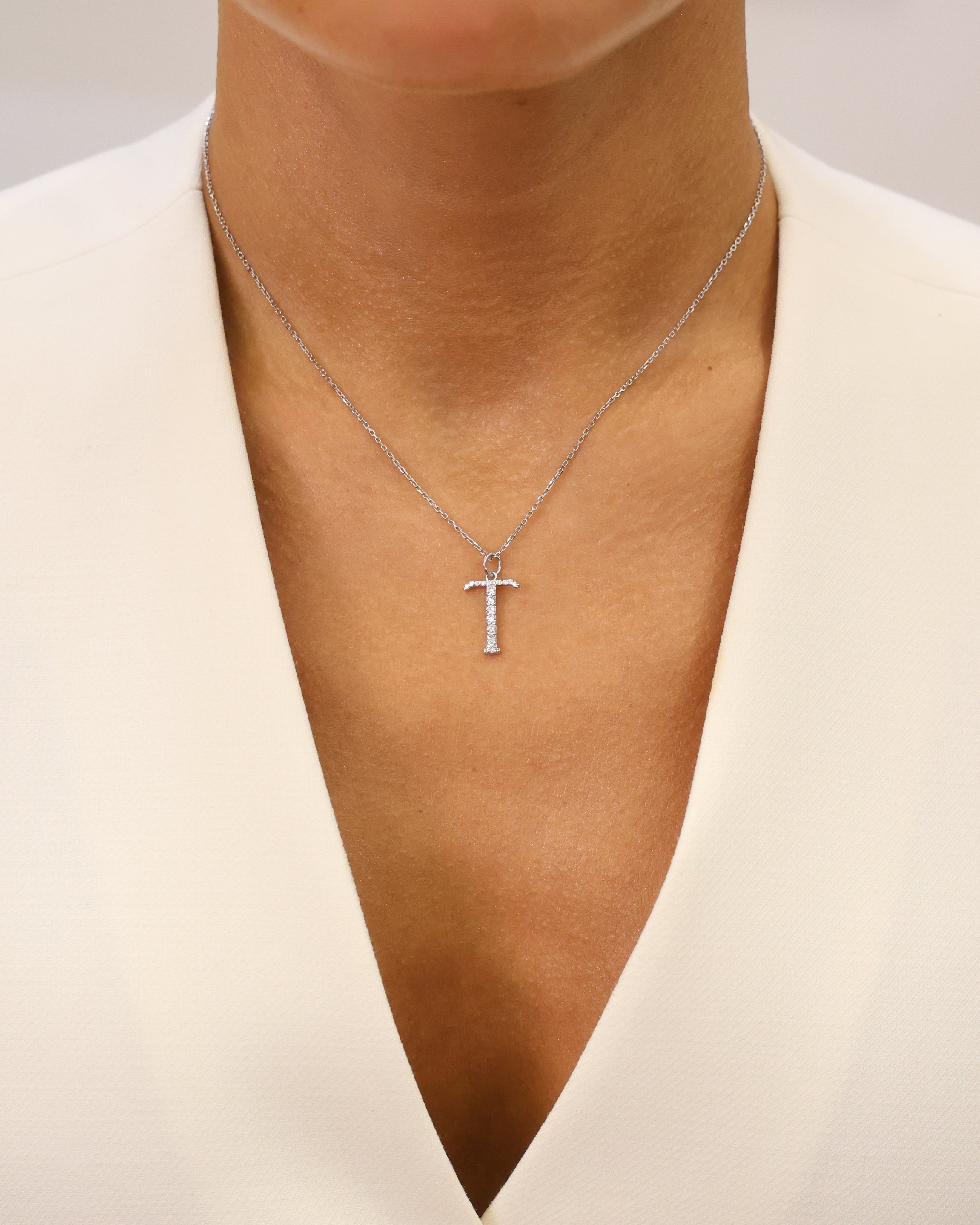 LETTER "T" DIAMOND PENDANT