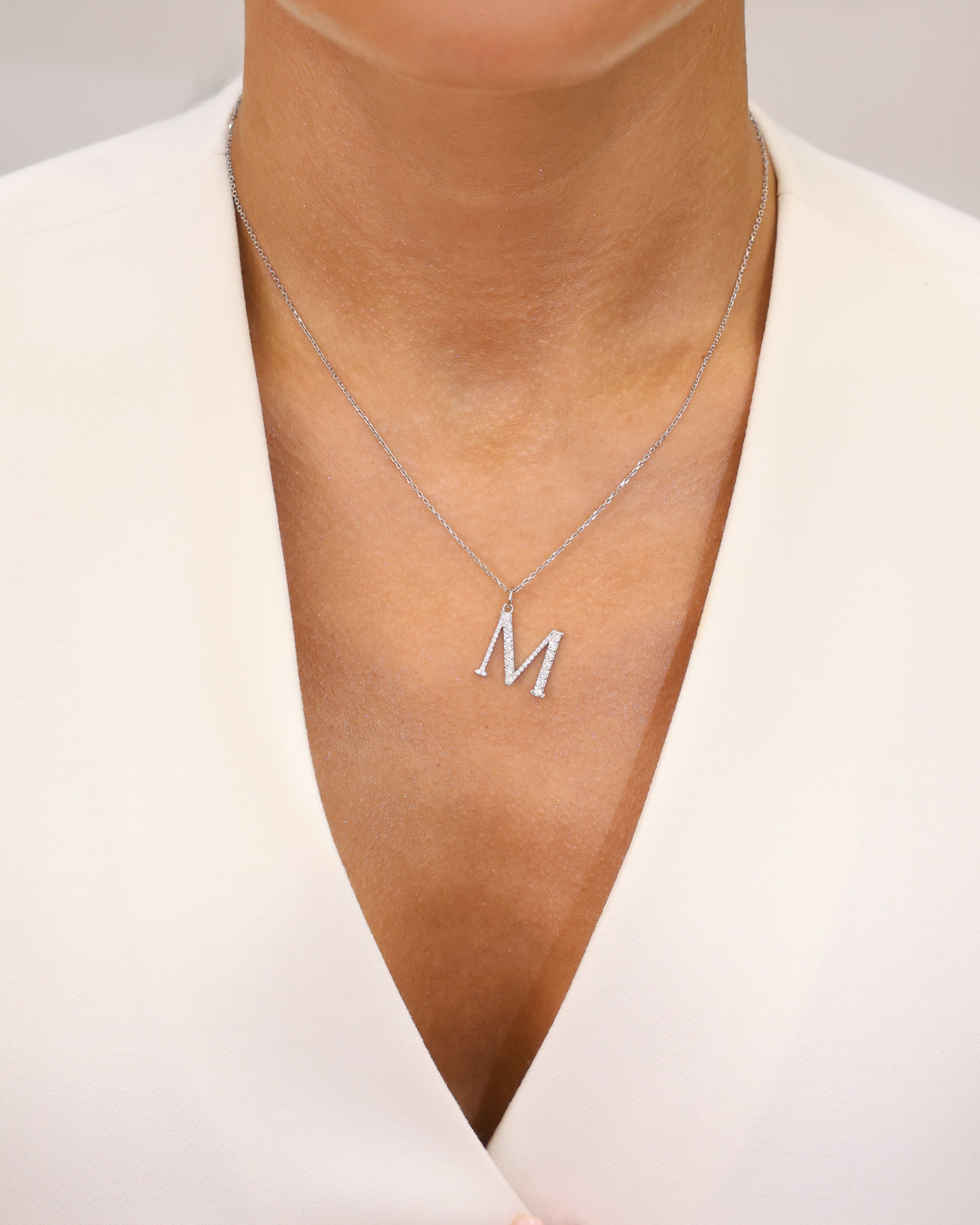 LETTER “M” NATURAL DIAMOND PENDANT