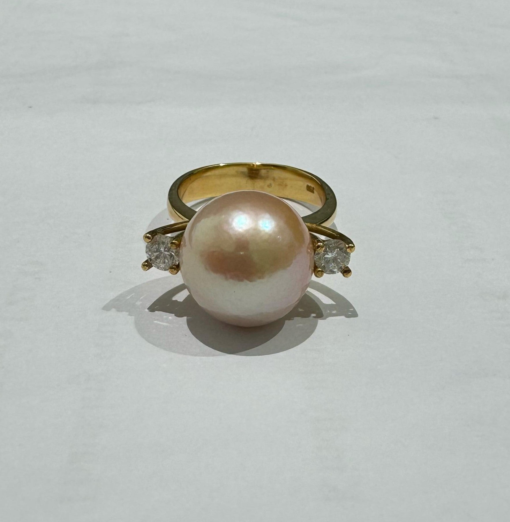 0.52 ct pear cut pearl and diamond 18k yellow gold ring