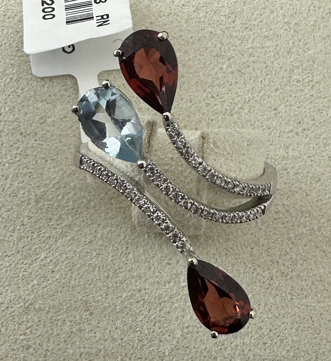 Garnet and Topaz Ring in 18K White Gold