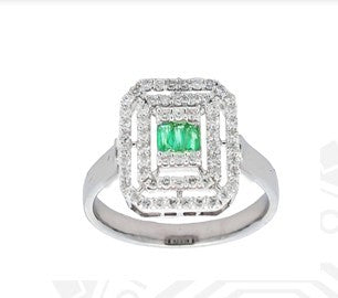 0.46 ct emerald and diamond 18k white gold ring