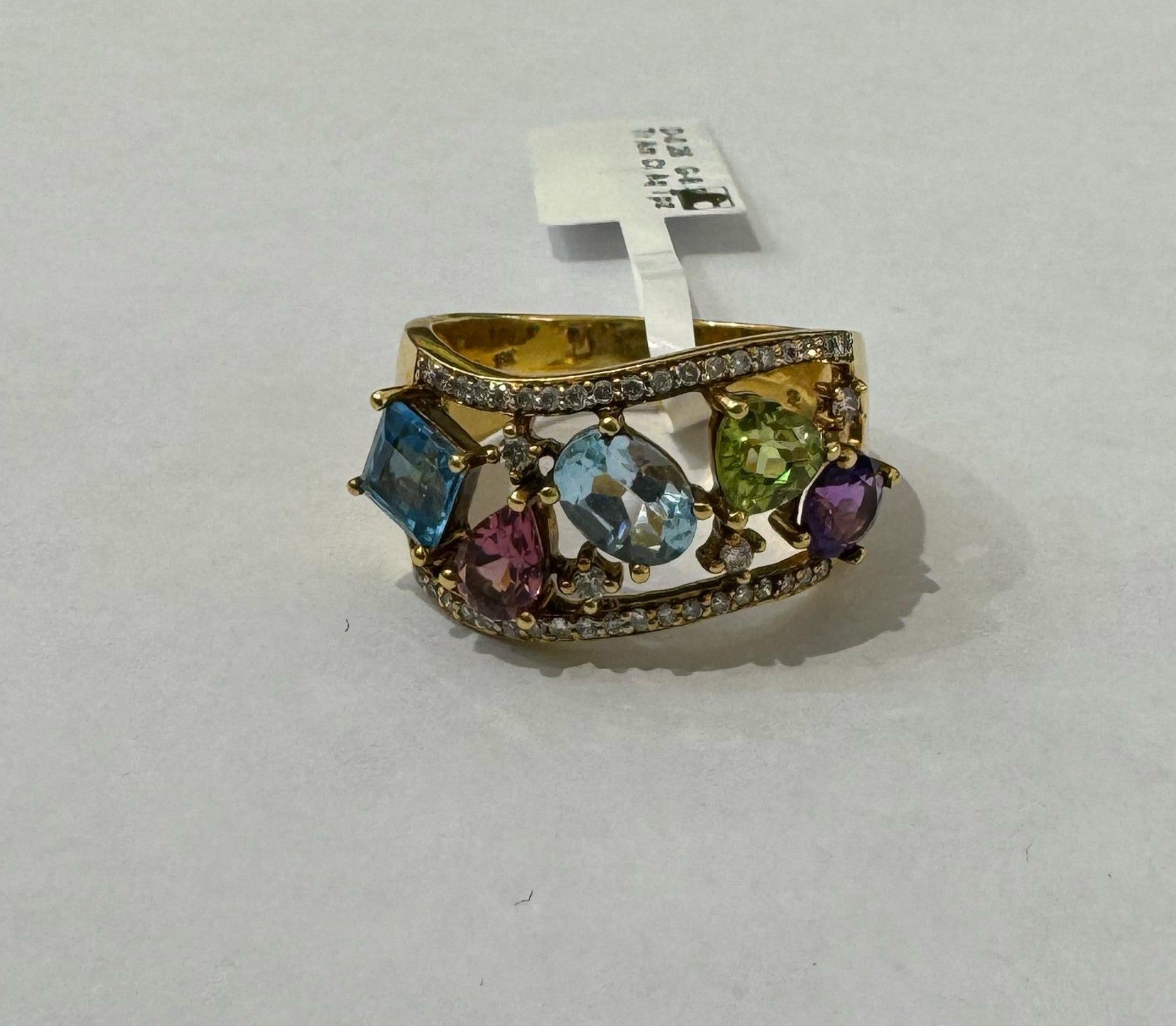 0.26 ct Diamond and Multi-Gemstone Ring in 18K Yellow Gold