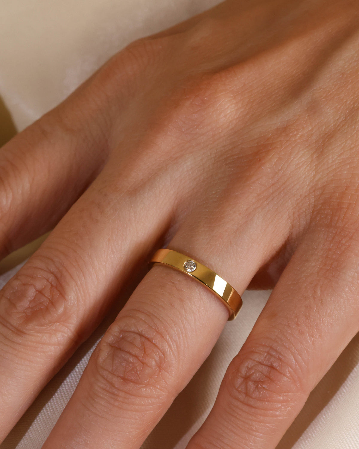 Flush-Set Round Diamond Flat Band in 18K Yellow Gold – view 2