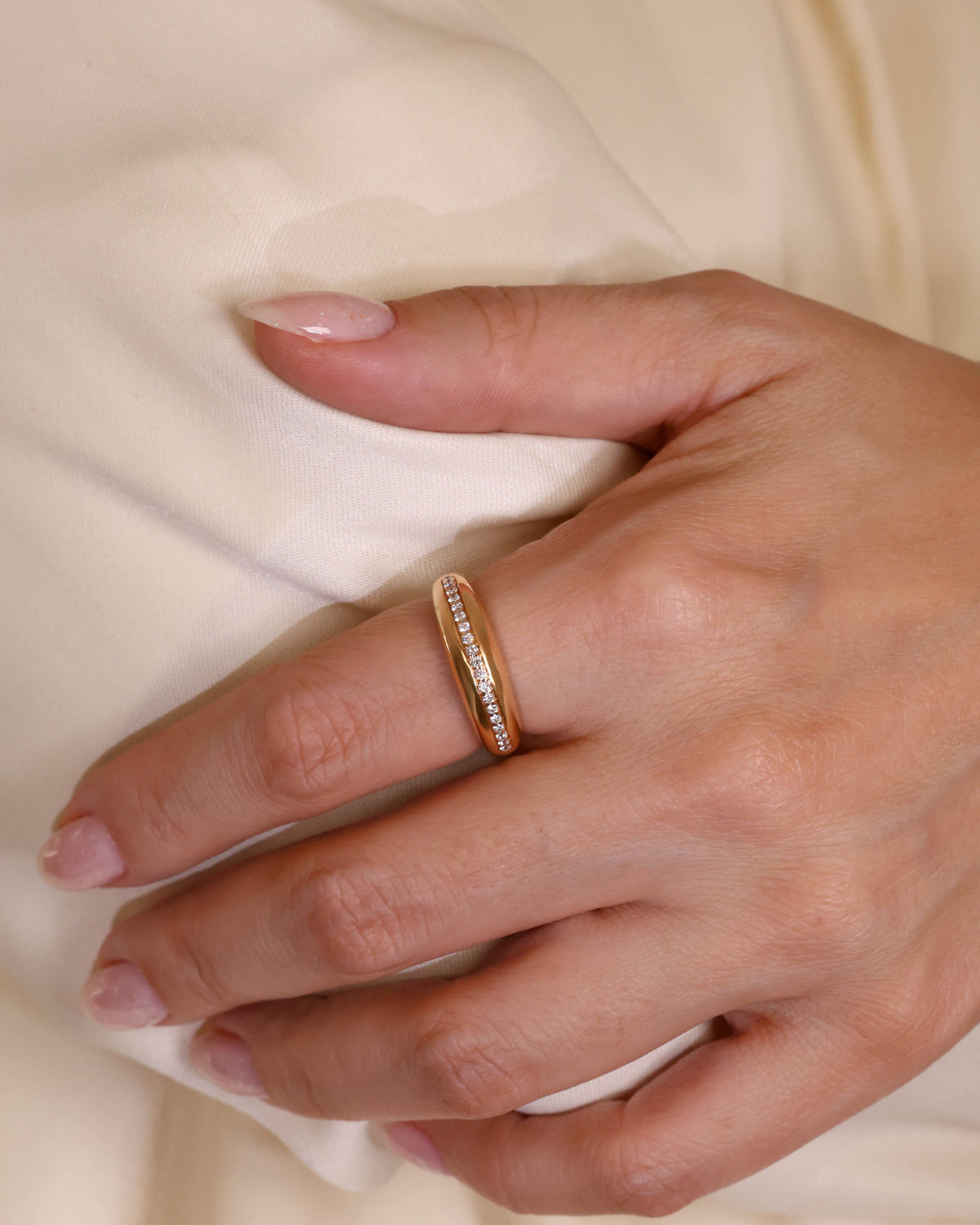 Dome Pavé Accent Ring in 18K Rose Gold, 0.19 ct