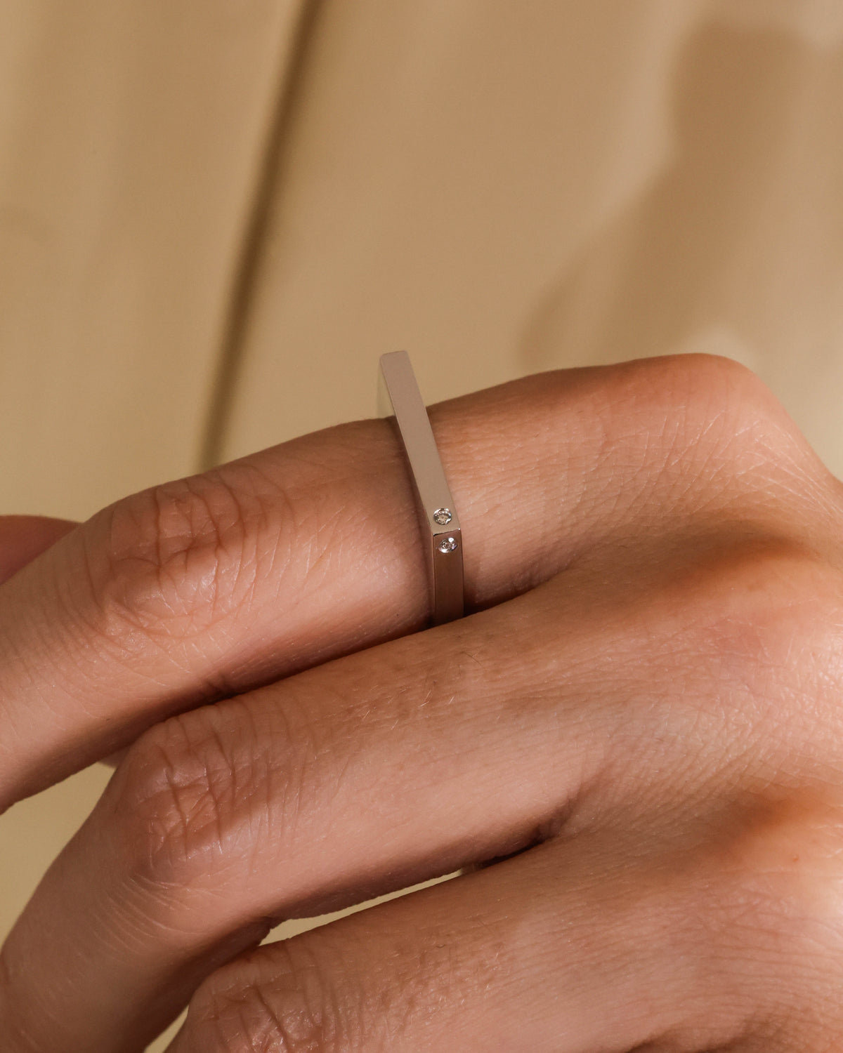 Geometric Flat-Top Chevron Diamond Ring in 18K White Gold, 0.02 ct