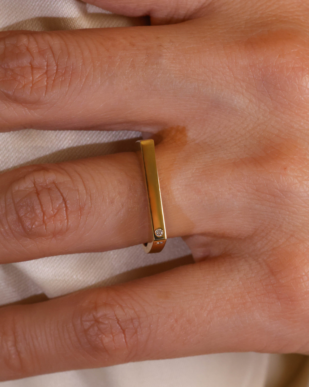 Geometric Flat-Top Chevron Diamond Ring in 18K Yellow Gold – view 2
