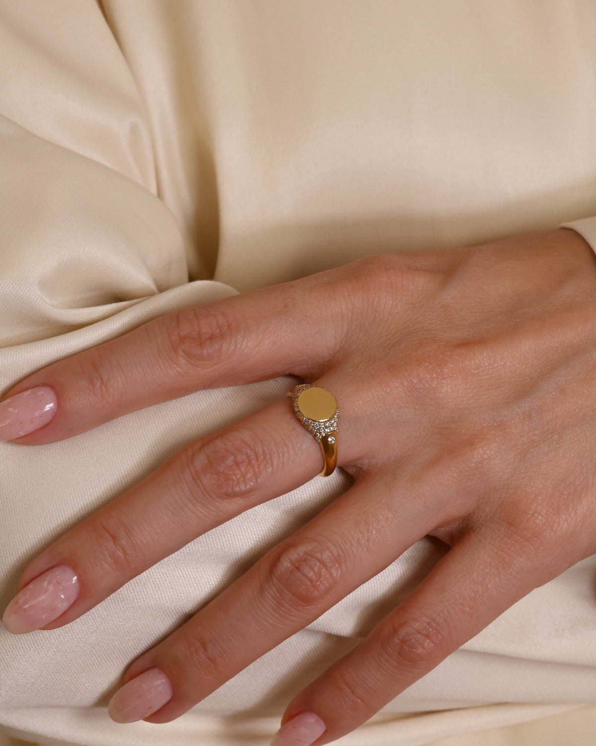 Pavé Diamond Signet Ring in 18K Yellow Gold, 0.38 ct