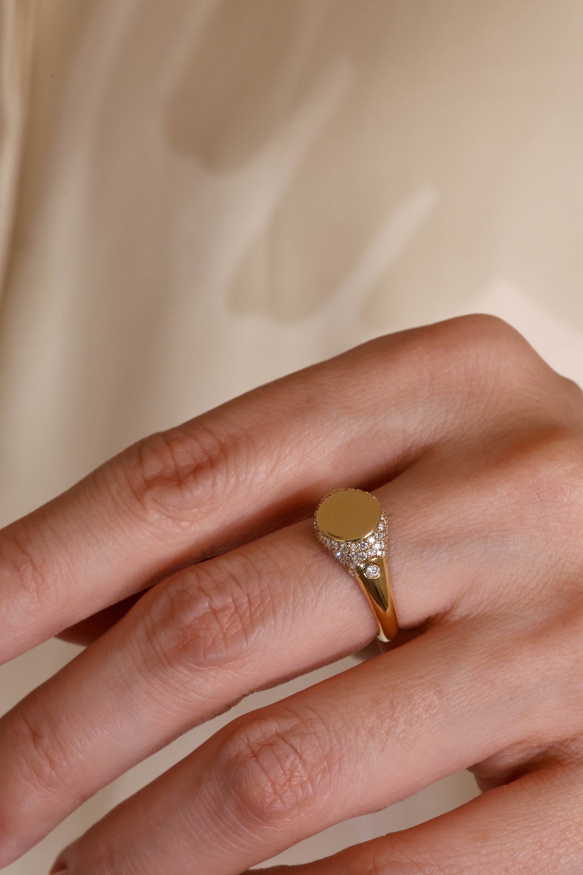 Pavé Diamond Signet Ring in 18K Yellow Gold – view 2