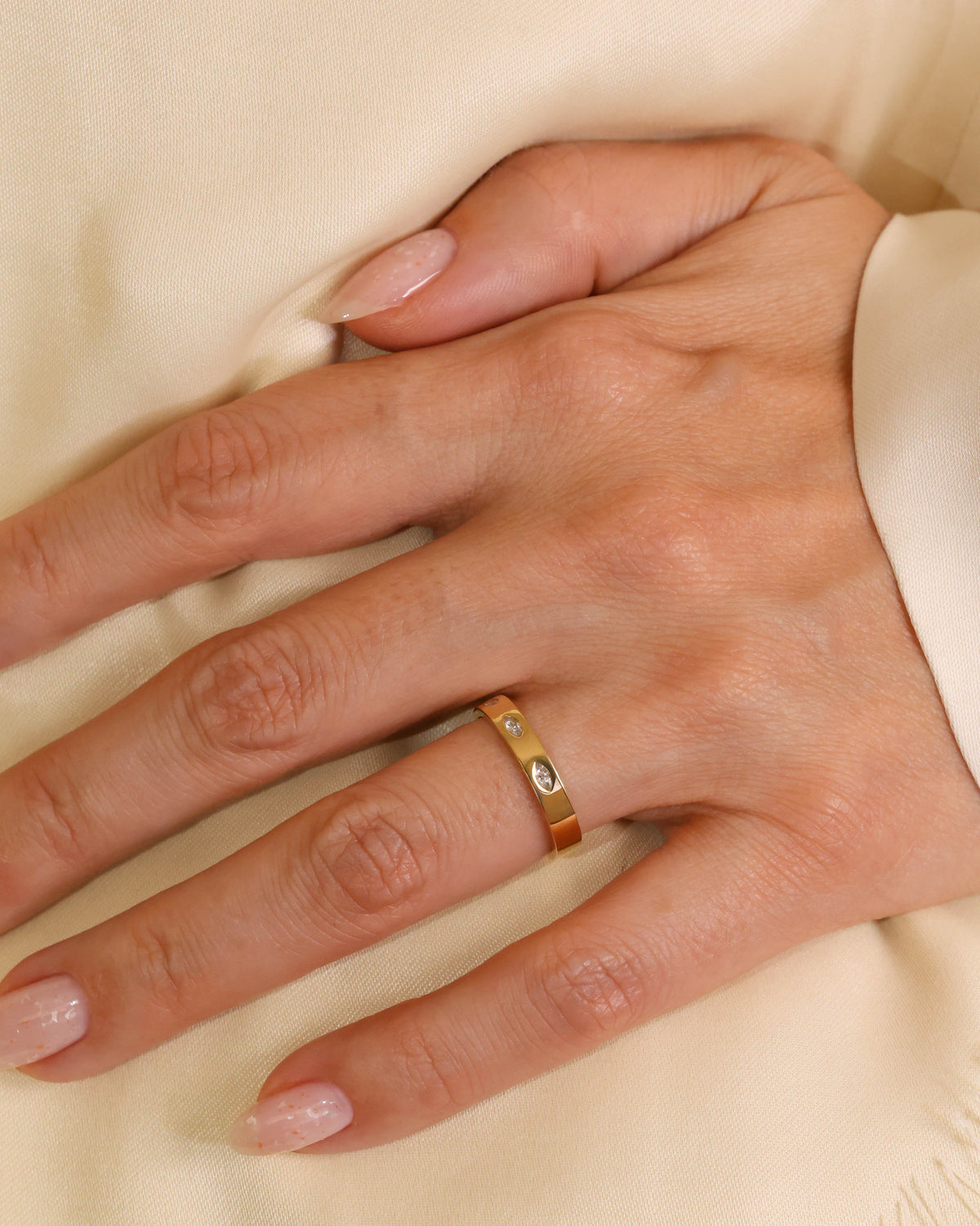 Flush-Set Marquise Diamond Ring in 18K Yellow Gold, 0.09 ct