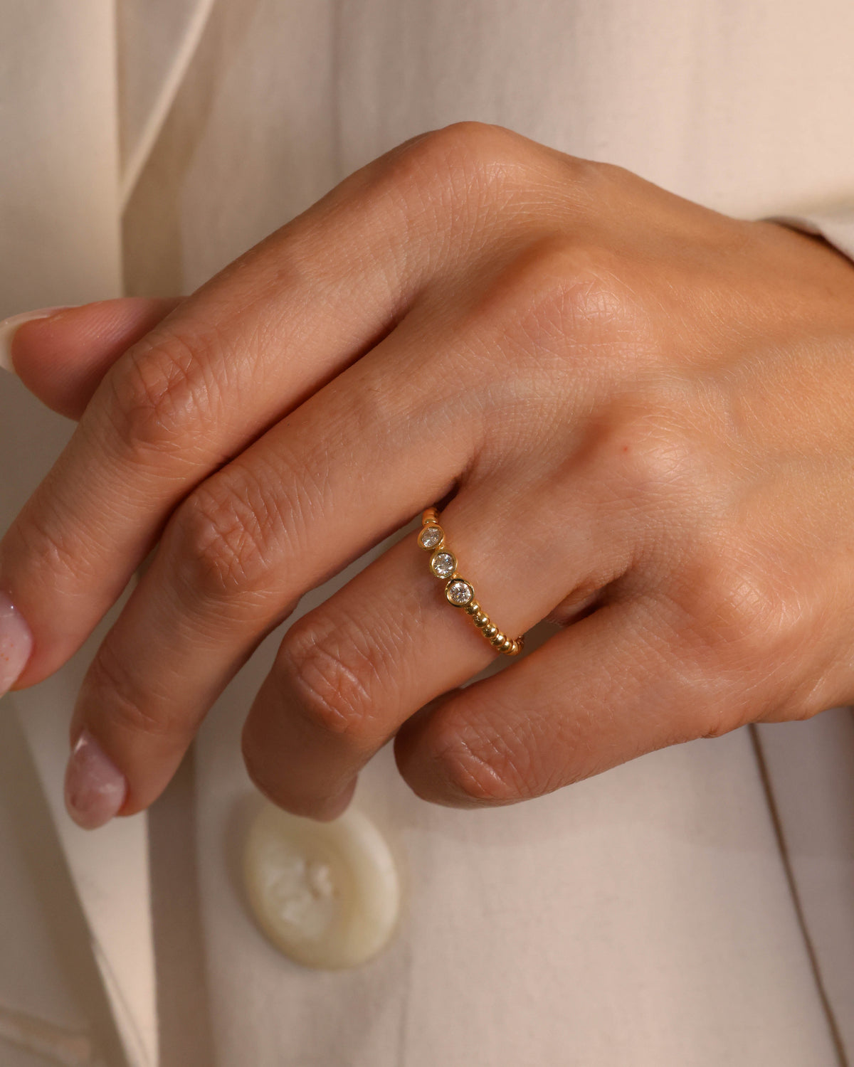 Three-Stone Bezel Diamond Ring in 18K Yellow Gold, 0.15 ct
