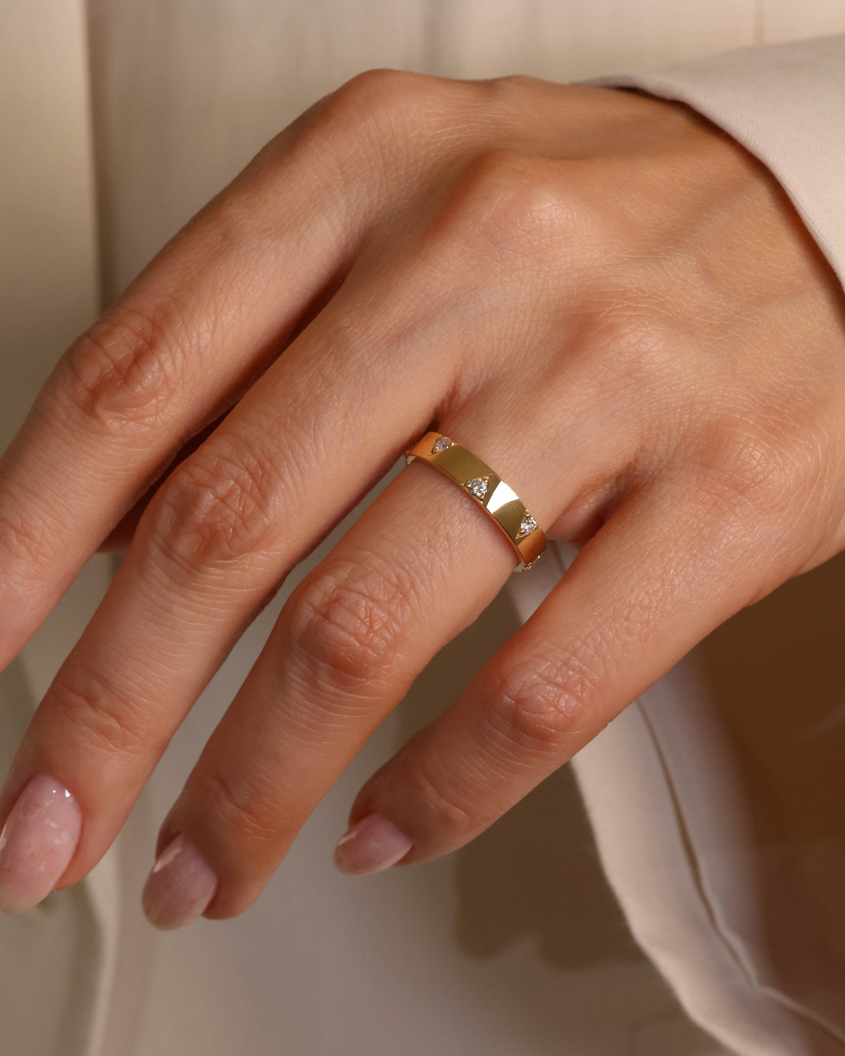 Geometric Triangle Cutout Diamond Band in 18K Yellow Gold, 0.18 ct