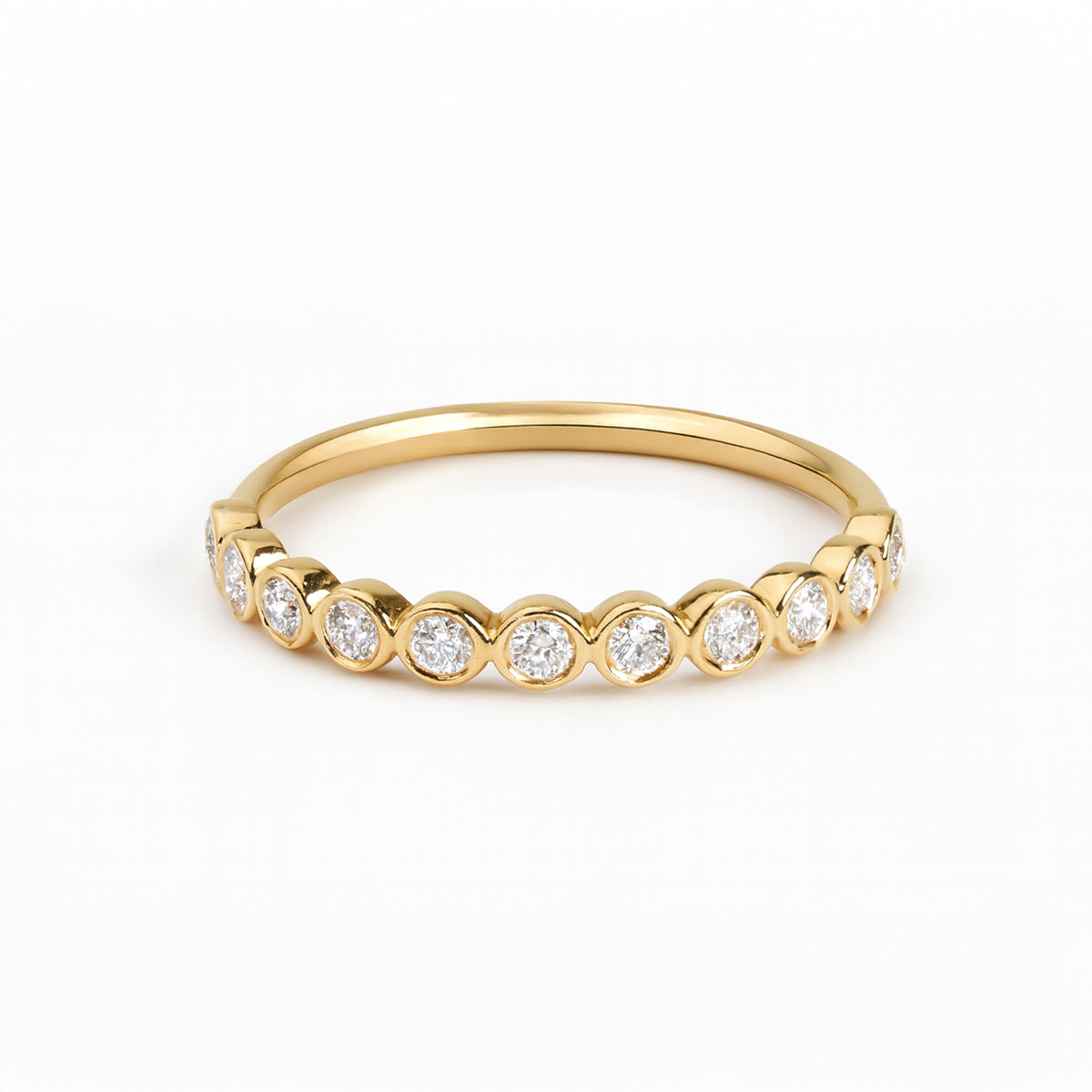 Round Diamond Bezel Half Eternity Ring – front view – DRN00224