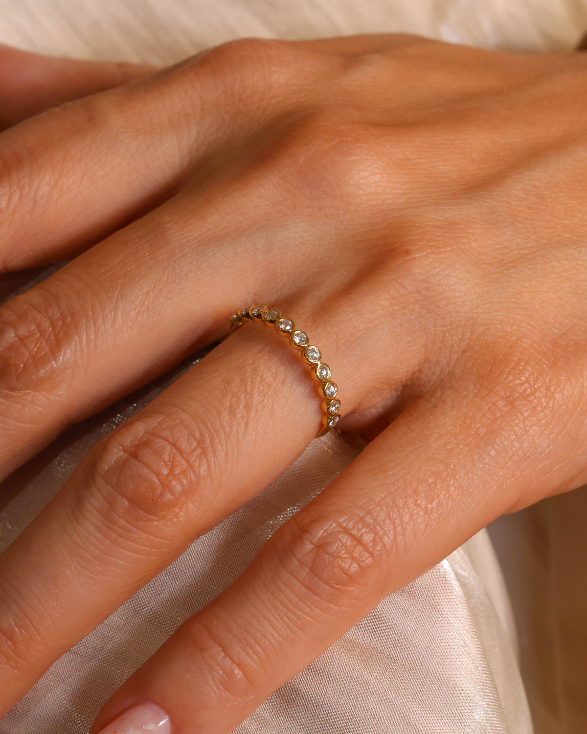 Round Diamond Bezel Half Eternity Ring in 18K Yellow Gold – view 2