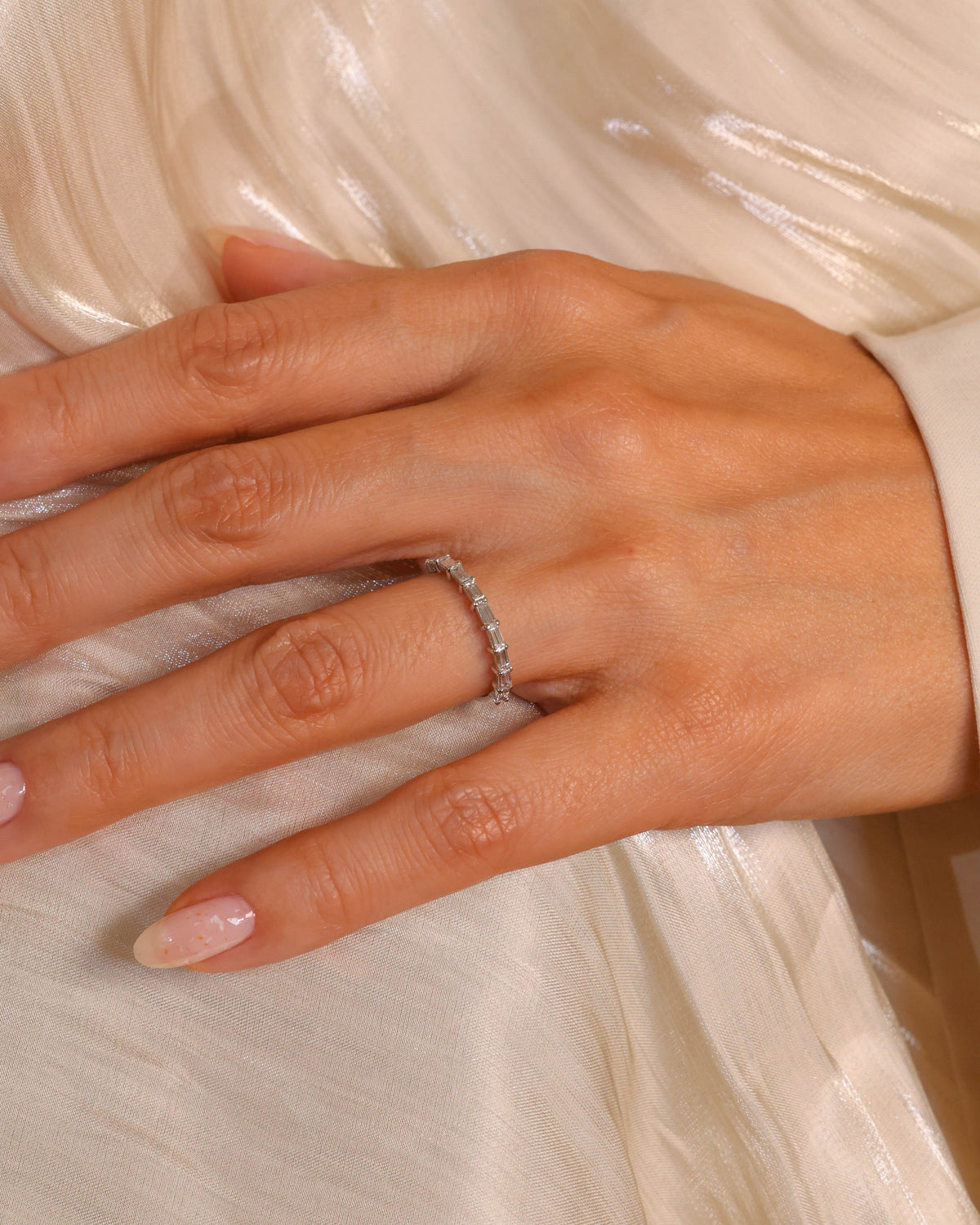 East-West Baguette Natural Diamond Ring in 18K White Gold, 0.40 ct