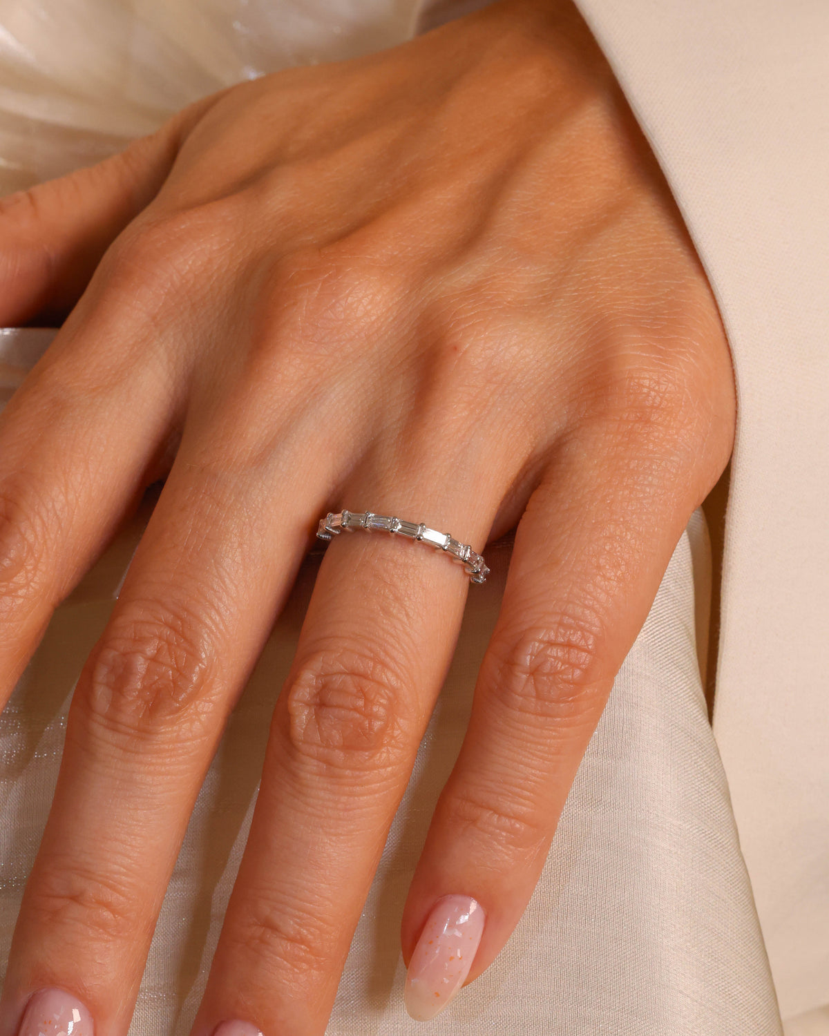 East-West Baguette Natural Diamond Ring in 18K White Gold – view 2