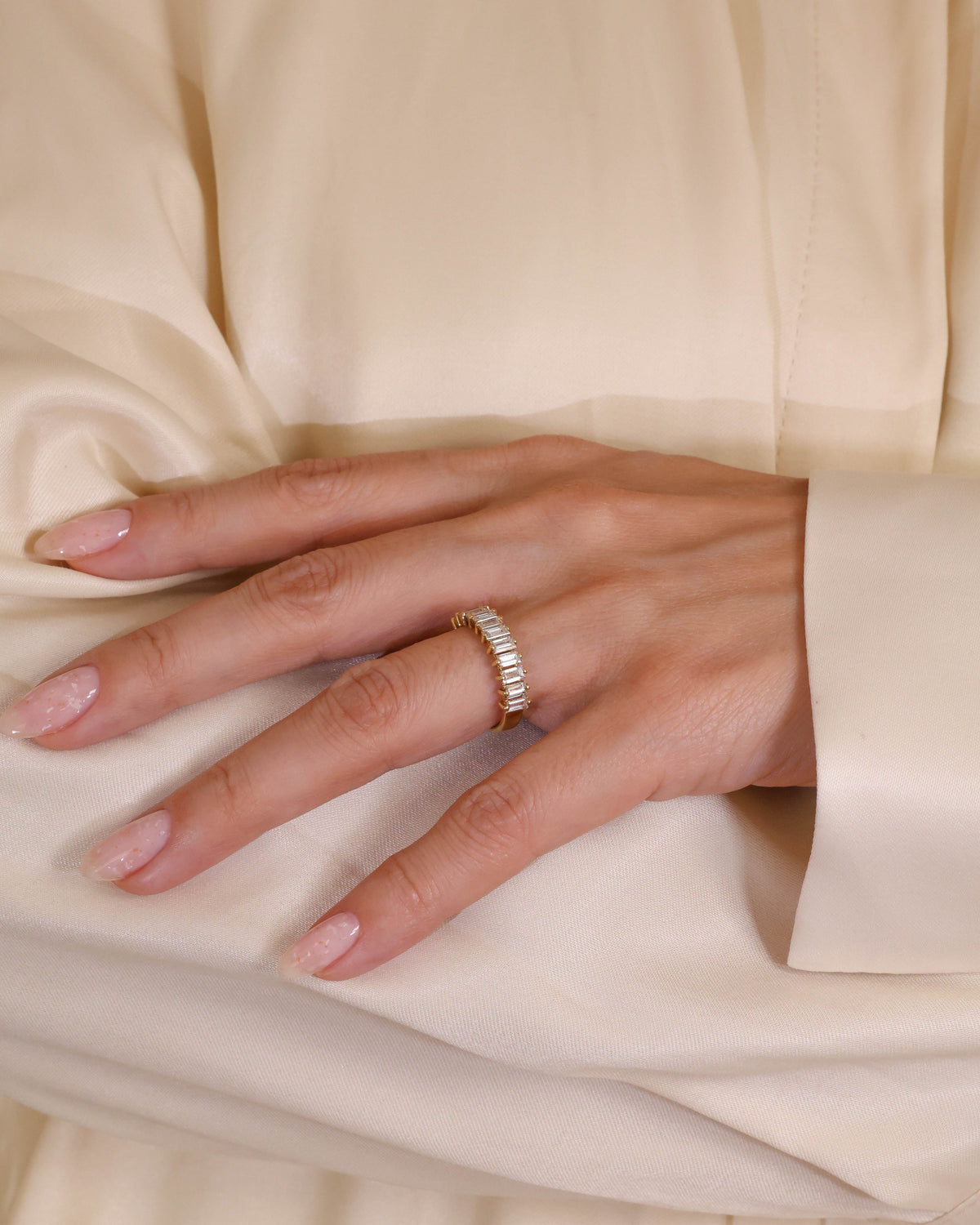 Baguette Half Eternity Natural Diamond Ring in 18K Yellow Gold, 0.5 ct