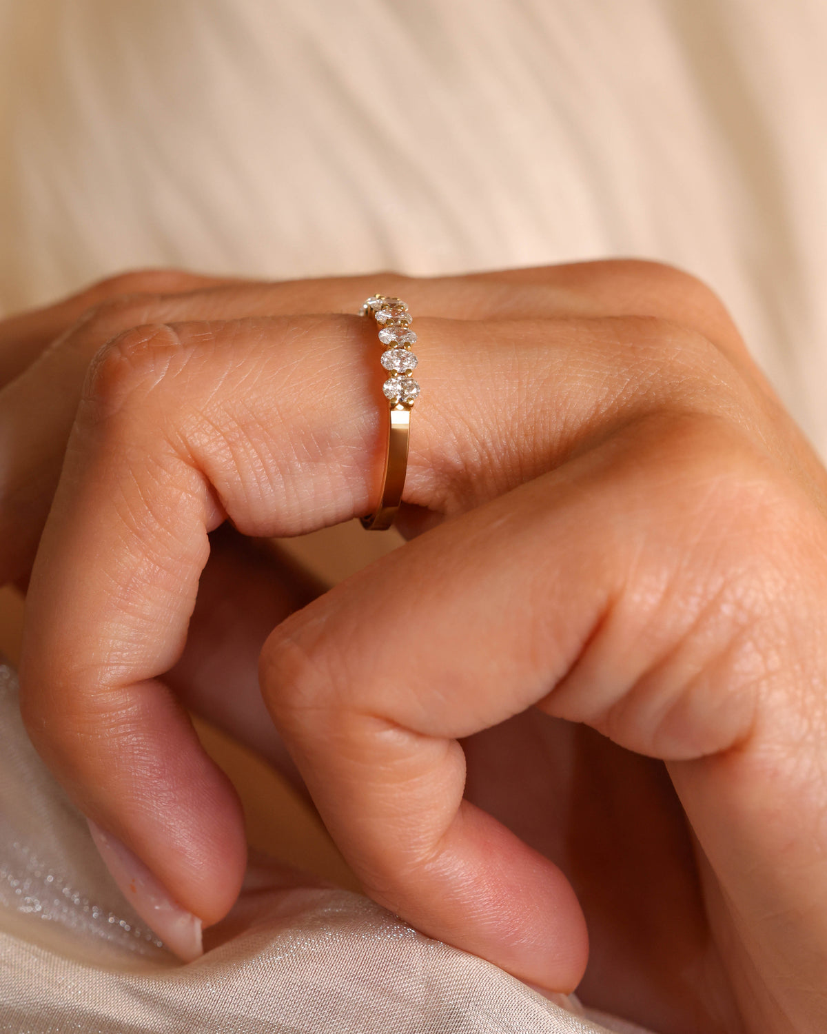 Oval Natural Diamond Half Eternity Ring in 18K Yellow Gold – view 2