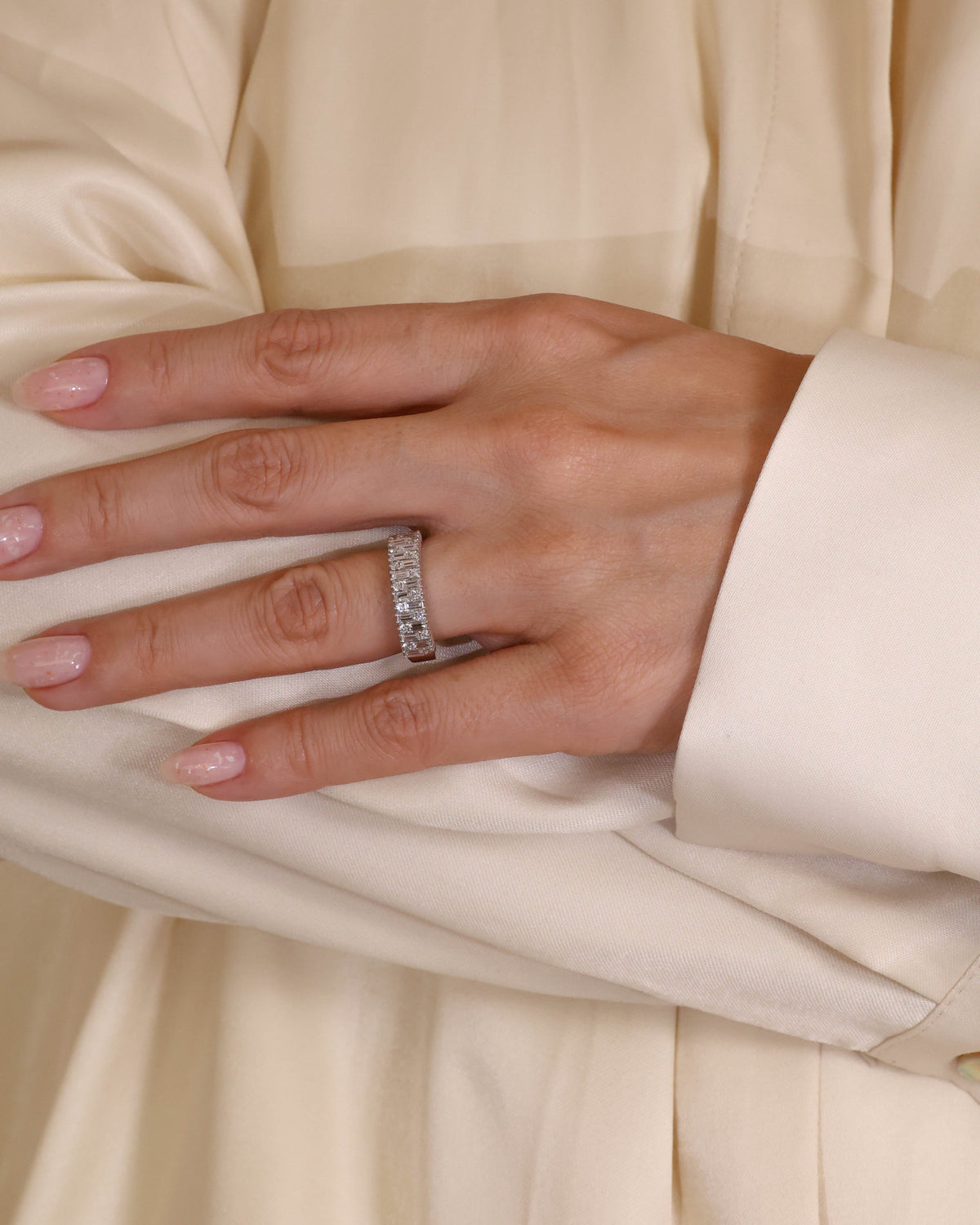 Baguette and Round Diamond Eternity Ring in 18K White Gold, 0.81 ct