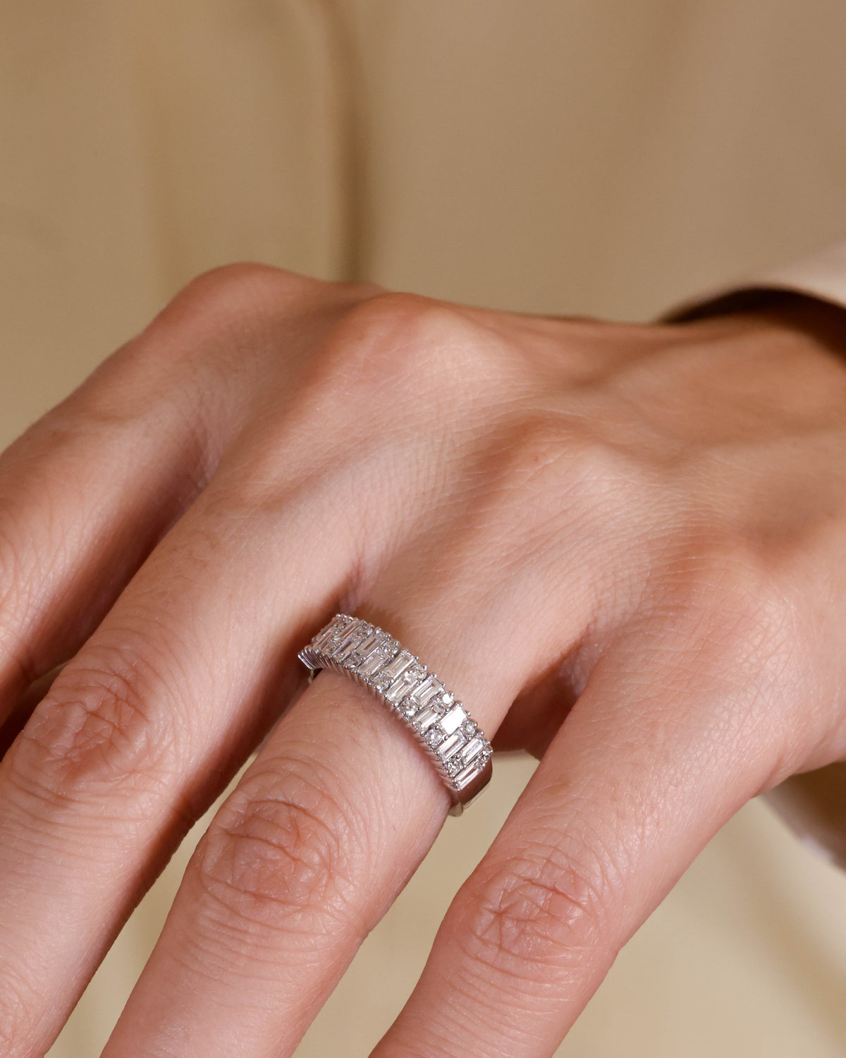 Baguette and Round Diamond Eternity Ring in 18K White Gold – view 2
