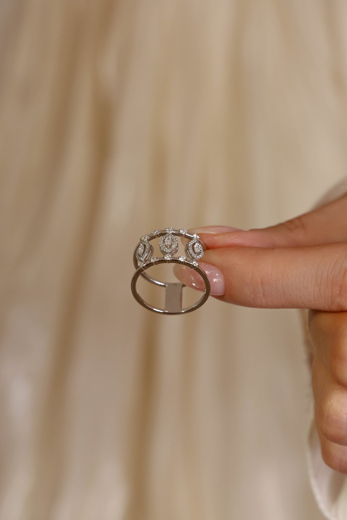 Marquise Motif Wide Openwork Diamond Ring in 18K White Gold – view 3
