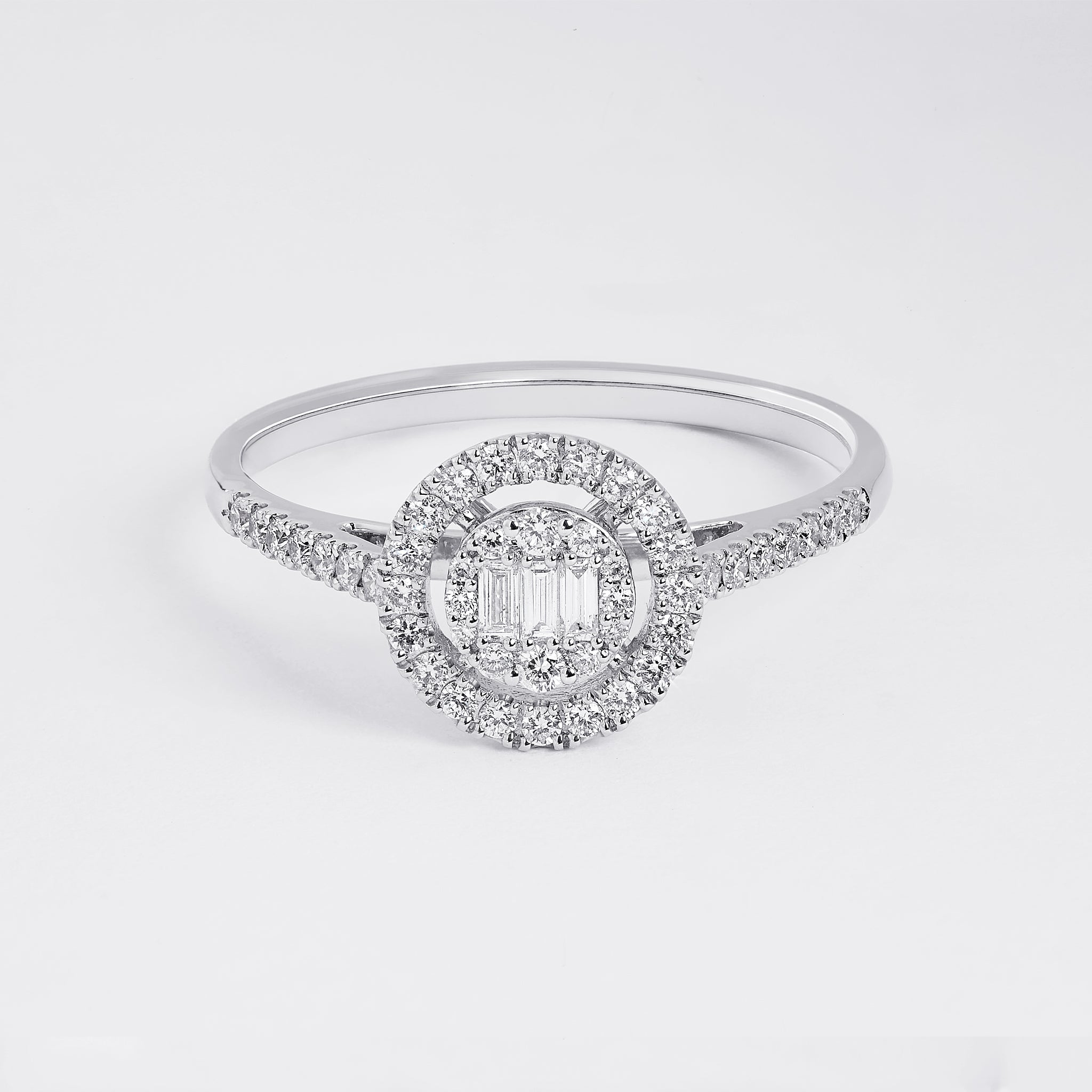 0.32 ct Baguette and Round Diamond Band in 18K White Gold