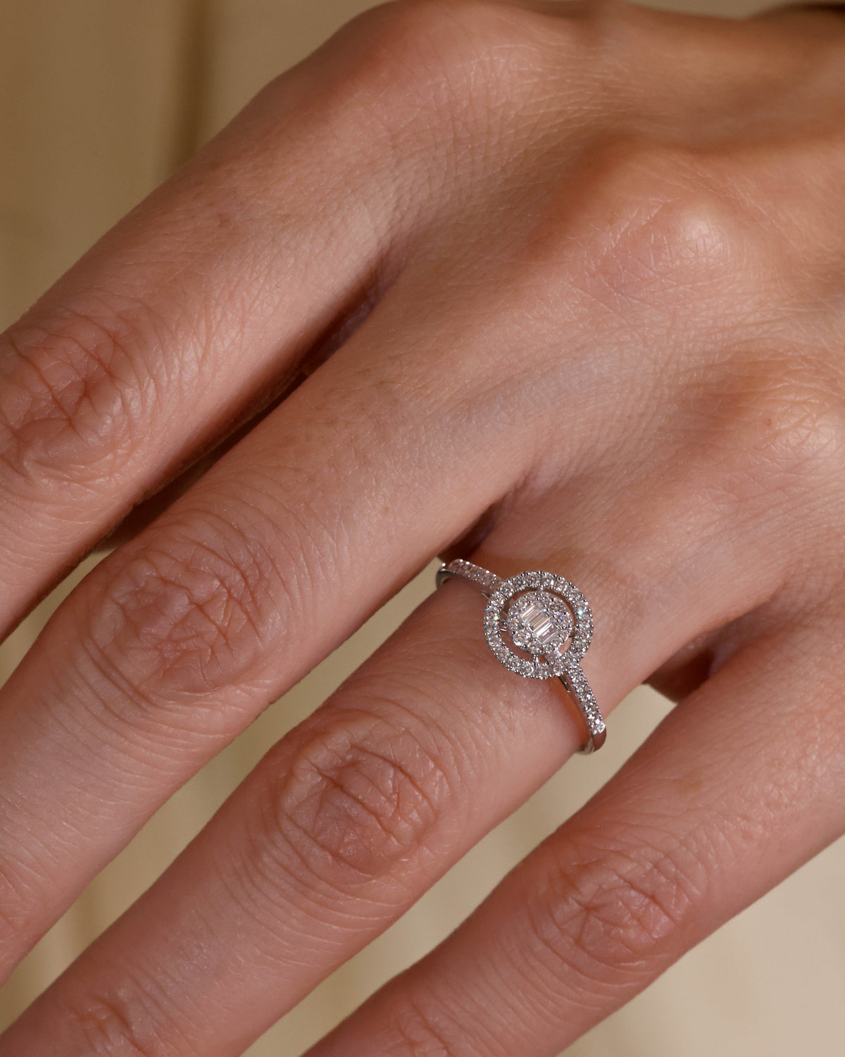 Double Halo Baguette Ring in 18K White Gold – view 2