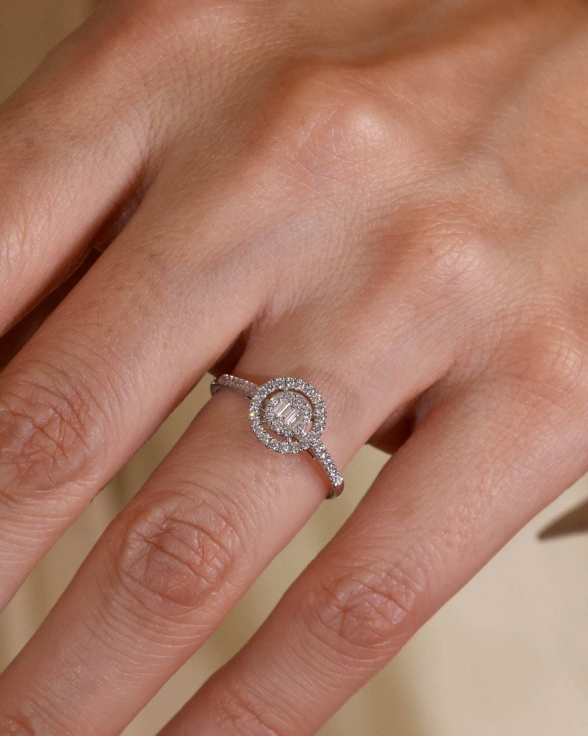 Double Halo Baguette Ring in 18K White Gold – view 3
