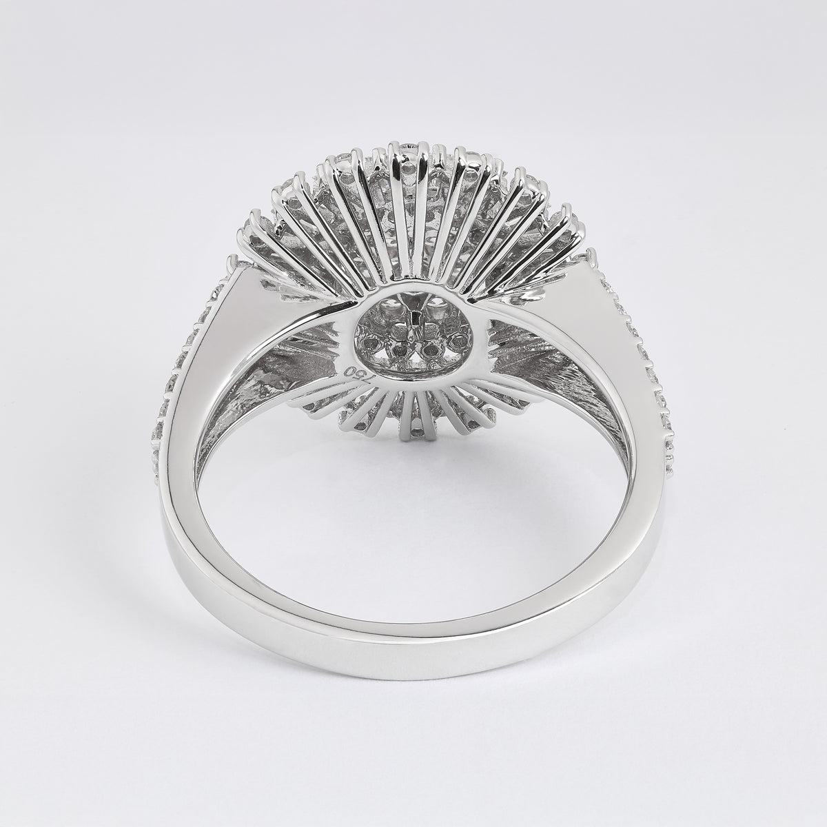 Baguette and Round Diamond Sunburst Wheel Ring in 18K White Gold – view 4