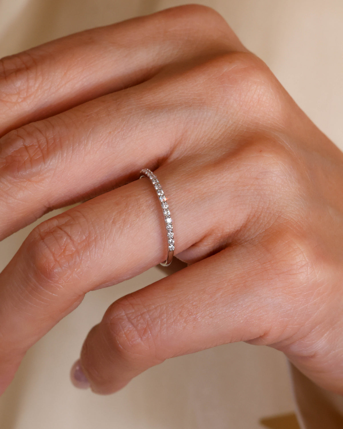 Half-Eternity French Pavé Diamond Band in 18K White Gold, 0.35 ct