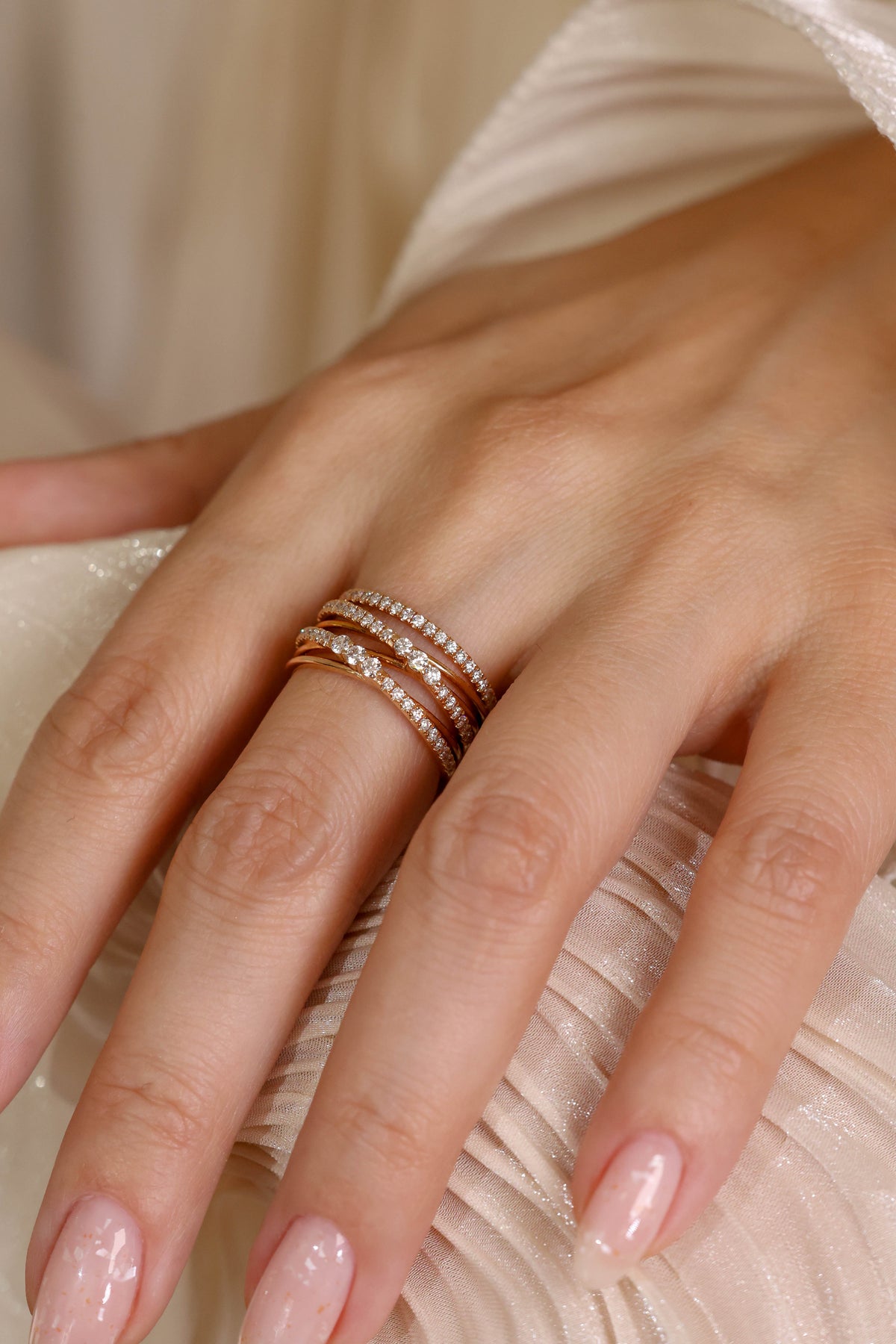 Multi-Row Crossover Diamond Band in 18K Rose Gold – view 2