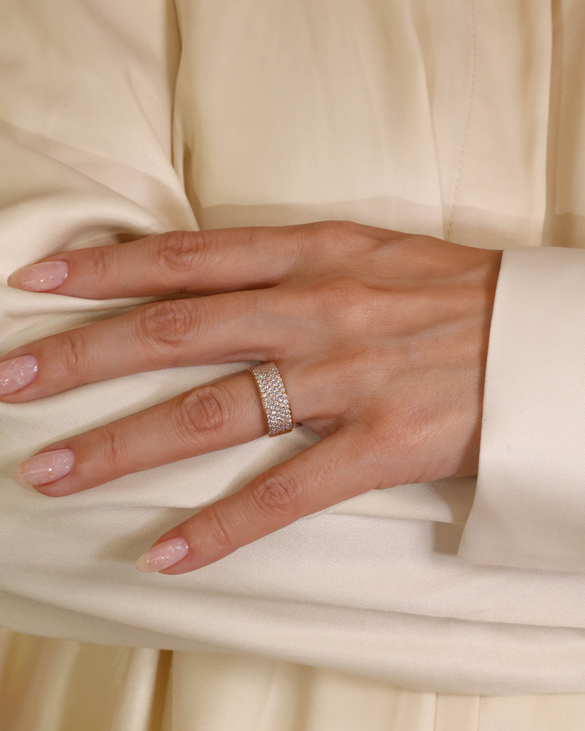 Wide Pavé Diamond Cuff Ring in 18K Rose Gold, 1.06 ct