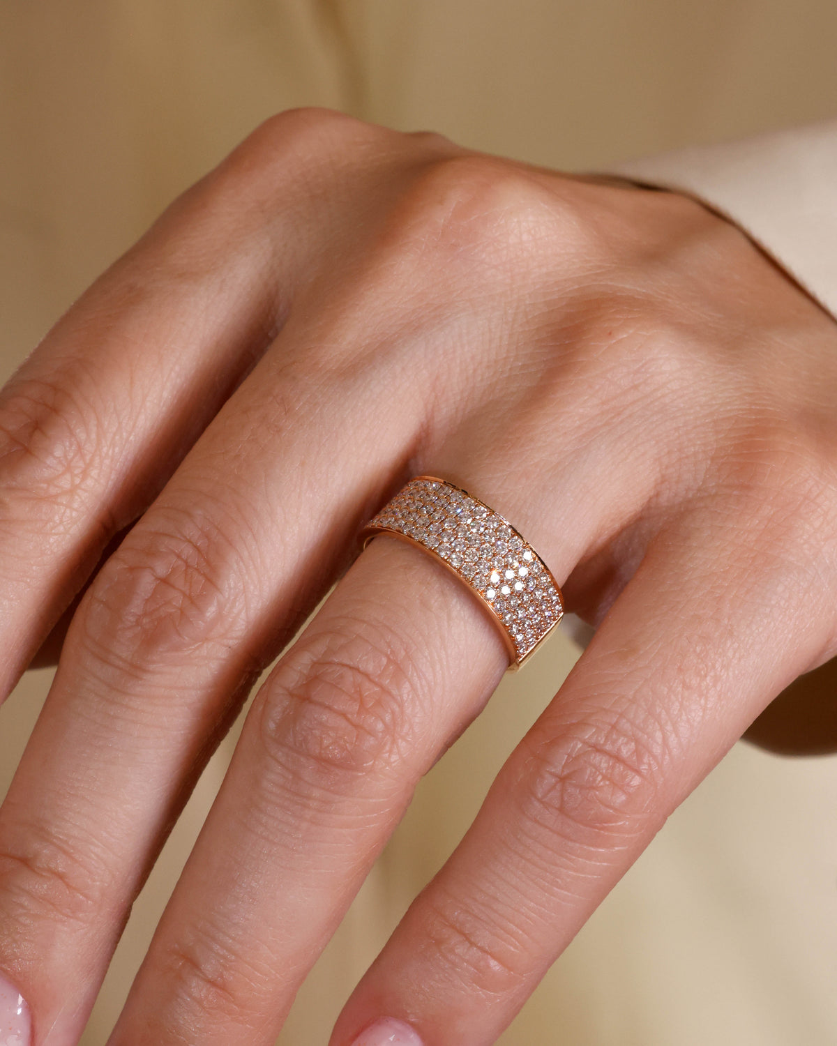 Wide Pavé Diamond Cuff Ring in 18K Rose Gold – view 2