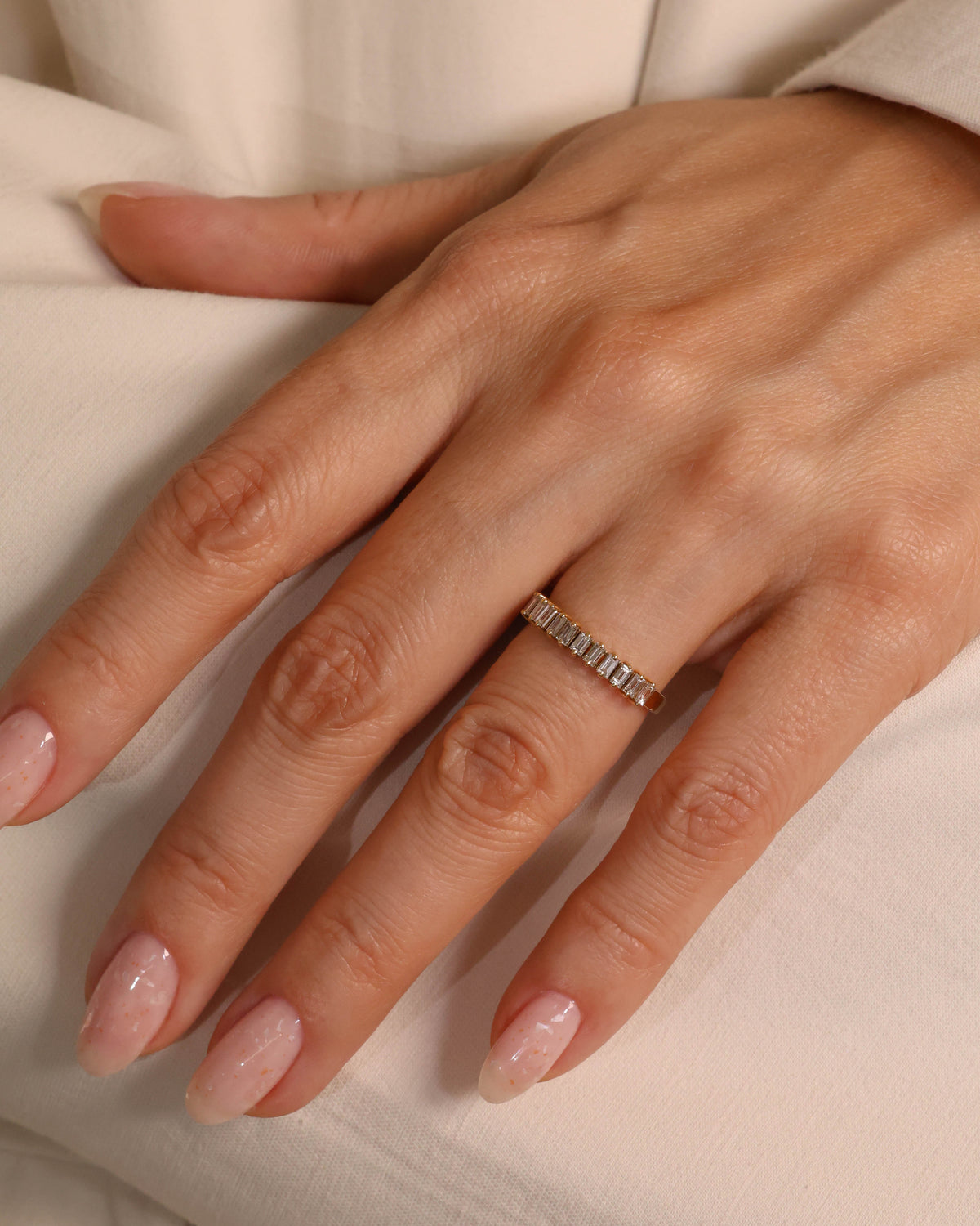Baguette Half Eternity Natural Diamond Ring in 18K Yellow Gold, 1.33 ct