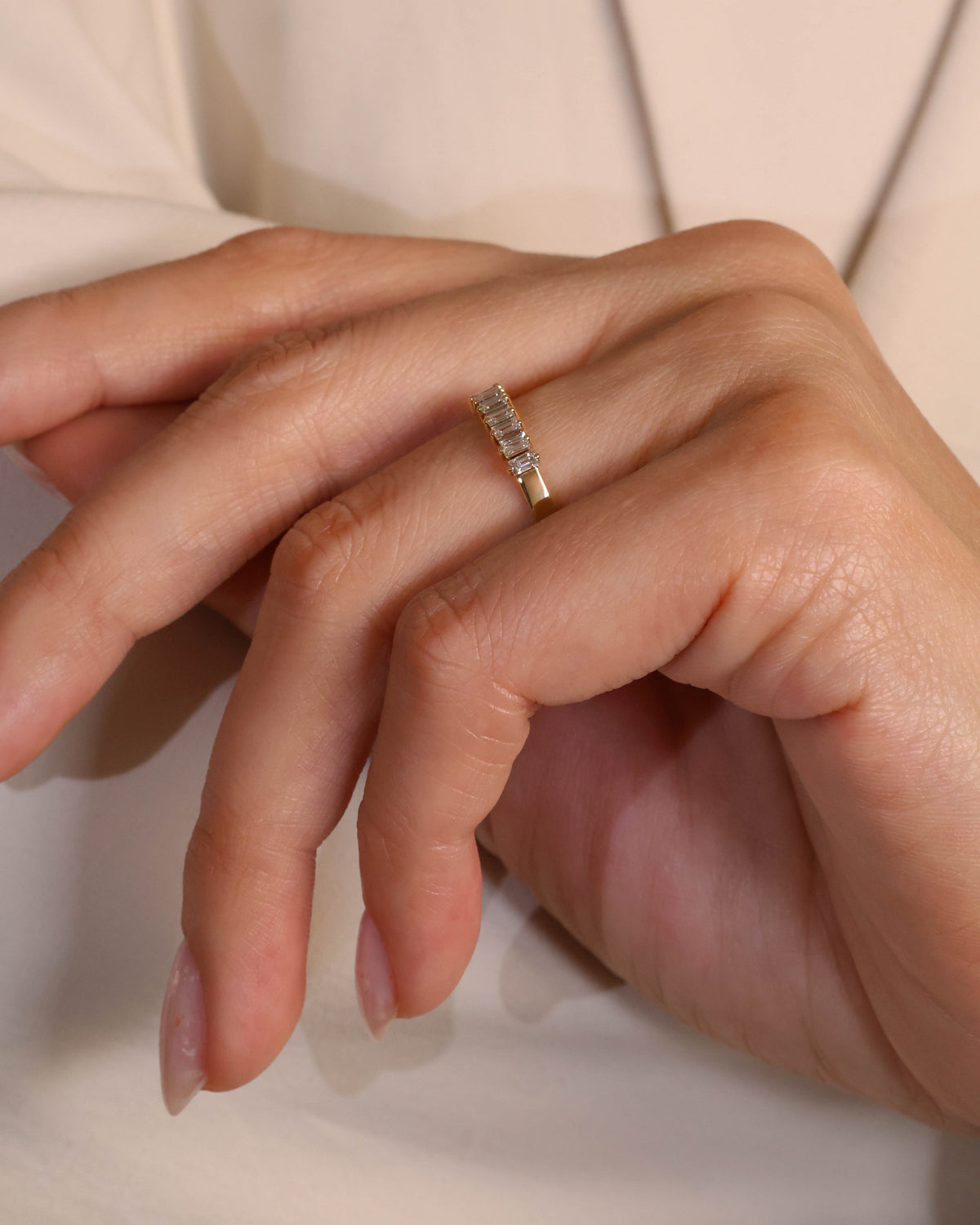 Baguette Half Eternity Natural Diamond Ring in 18K Yellow Gold – view 2