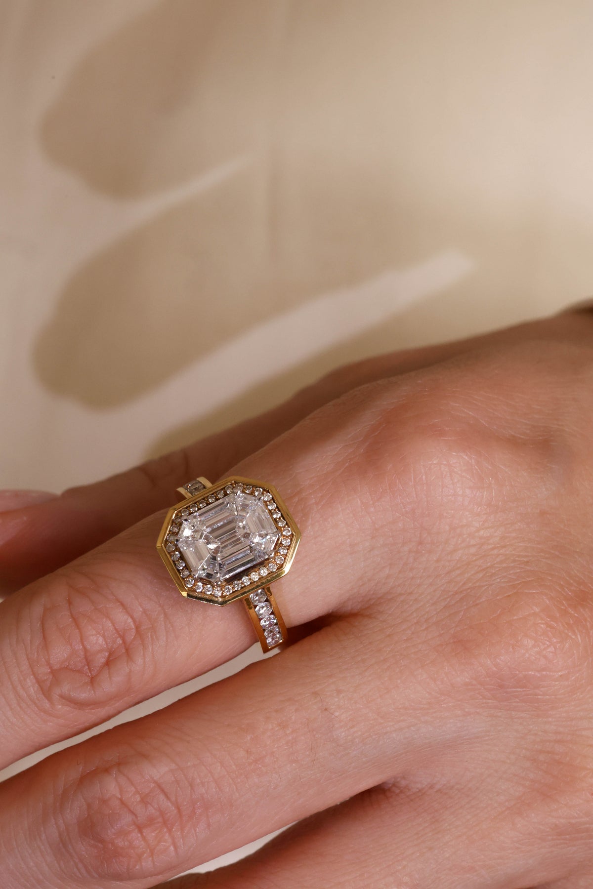Octagon Bezel Mosaic Diamond Ring in 18K Yellow Gold – view 2