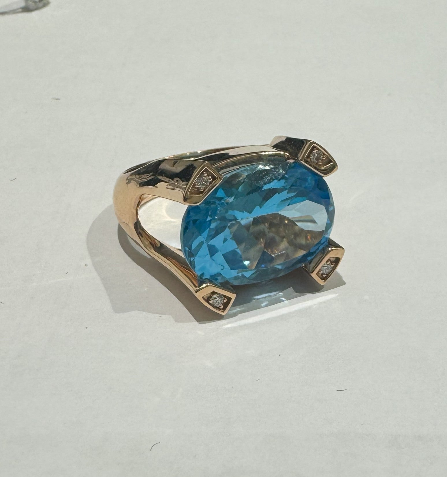 0.10 ct Diamond and Blue Topaz Ring in 18K Rose Gold