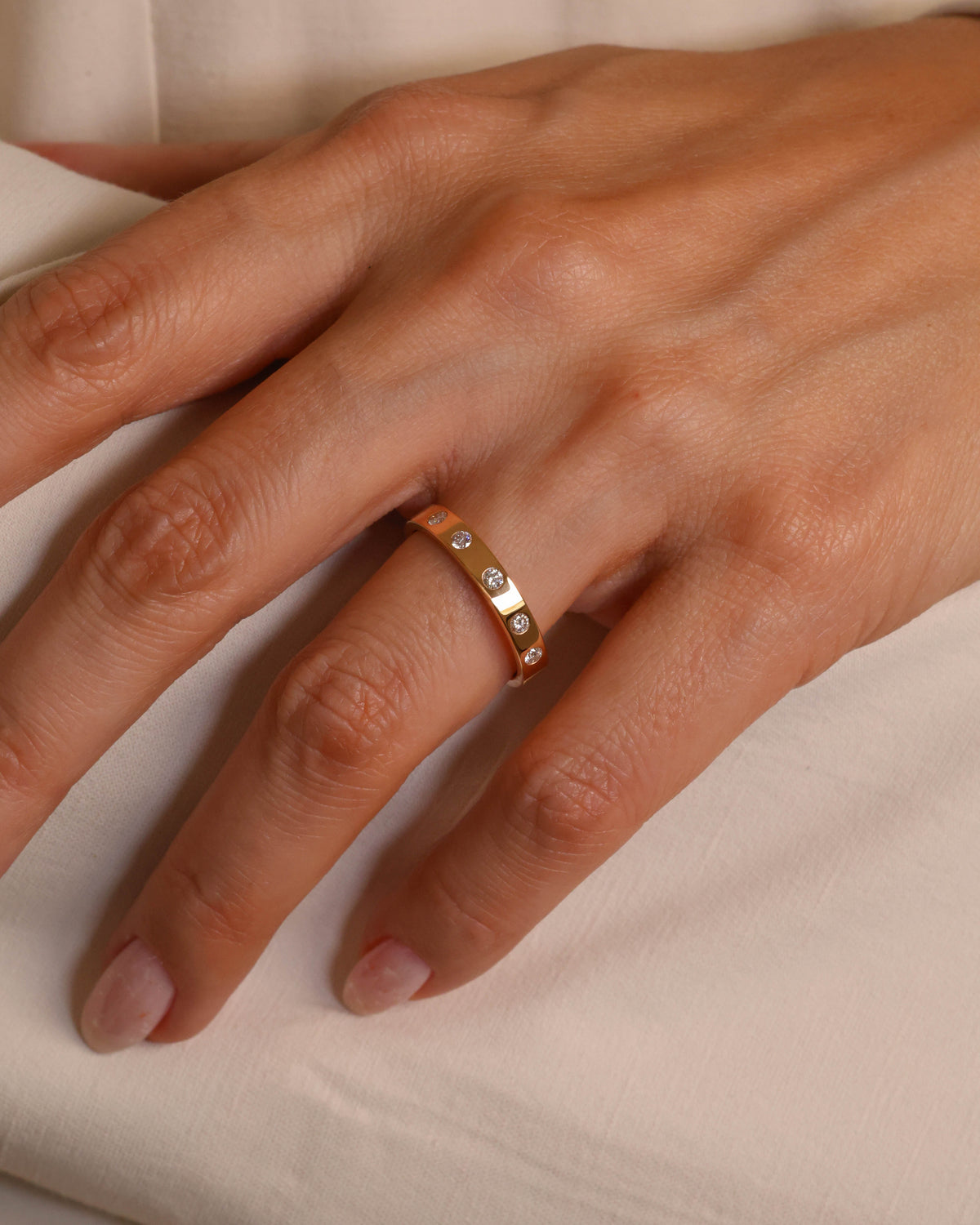Flush Diamond Band Ring in 18K Rose Gold, 0.21 ct