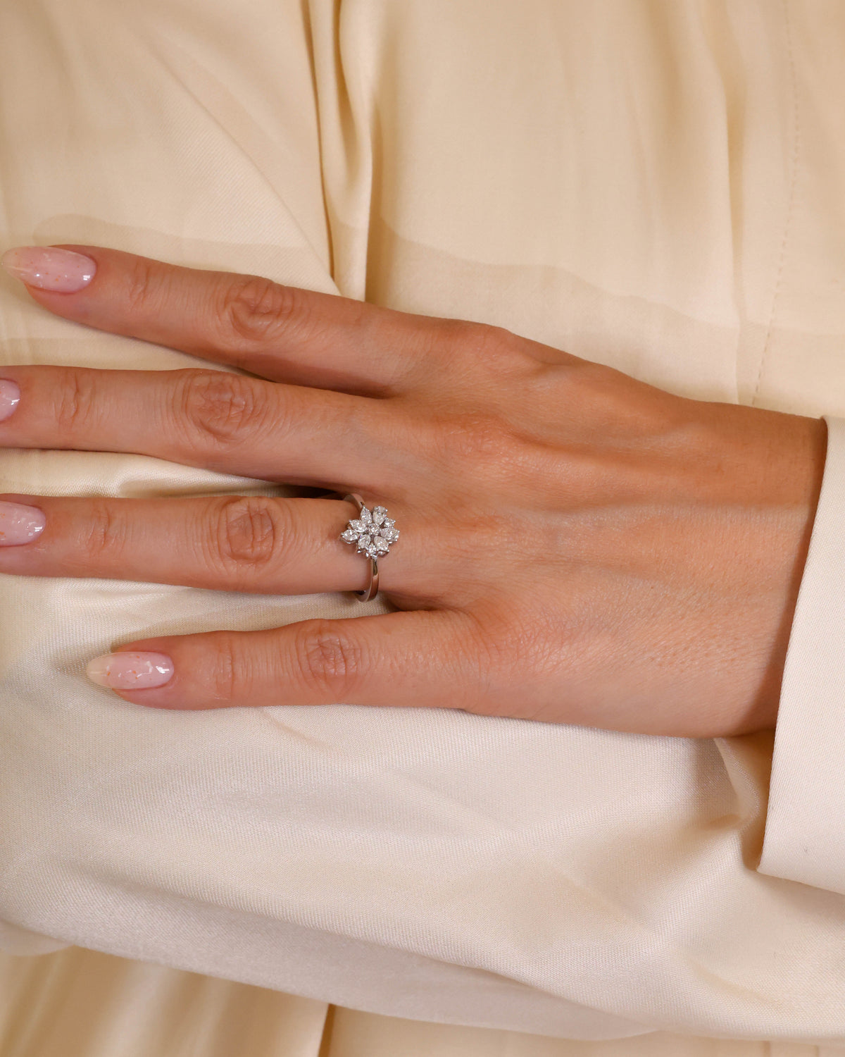 Flower Cluster Pear & Marquise Diamond Ring in 18K White Gold, 0.53 ct