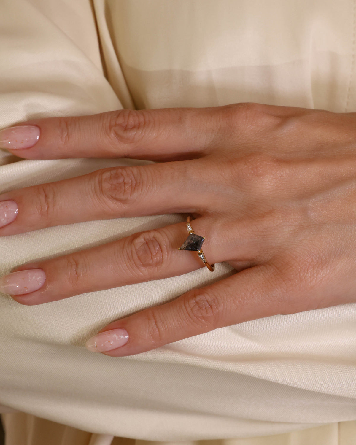 Kite-Cut Salt & Pepper Diamond Ring in 18K Yellow Gold, 0.77 ct