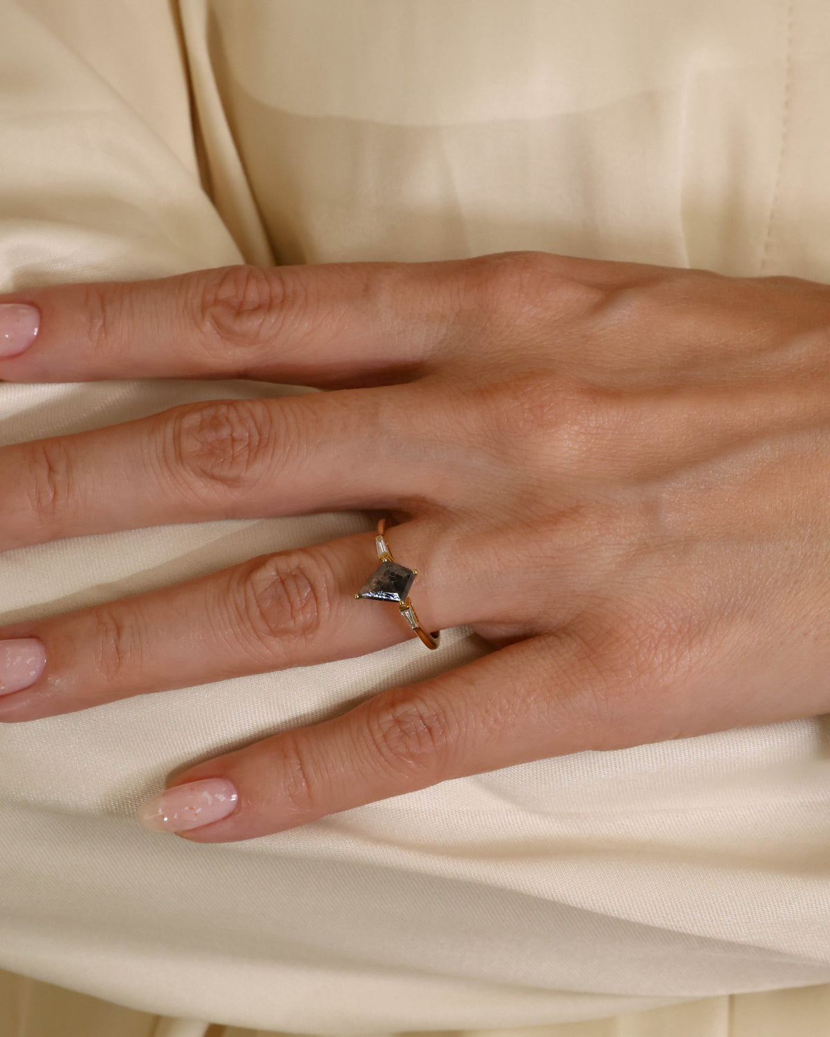 Kite-Cut Salt & Pepper Diamond Ring in 18K Yellow Gold – view 2