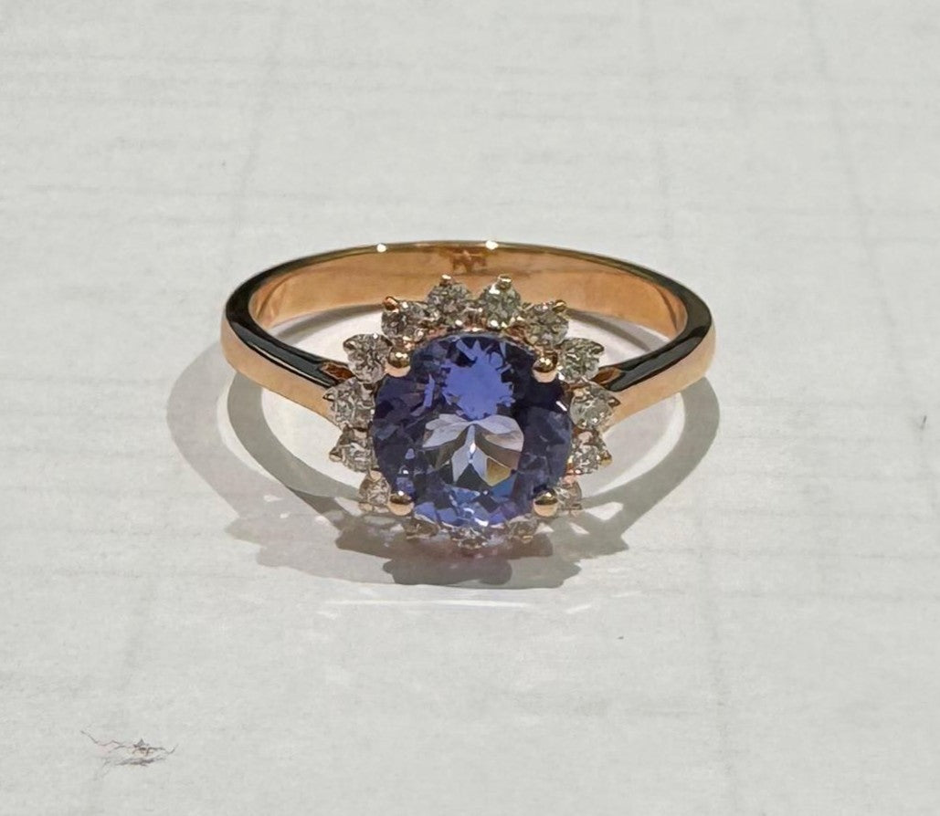 0.36 ct Diamond and 1.60 ct Tanzanite Ring in 18K Rose Gold