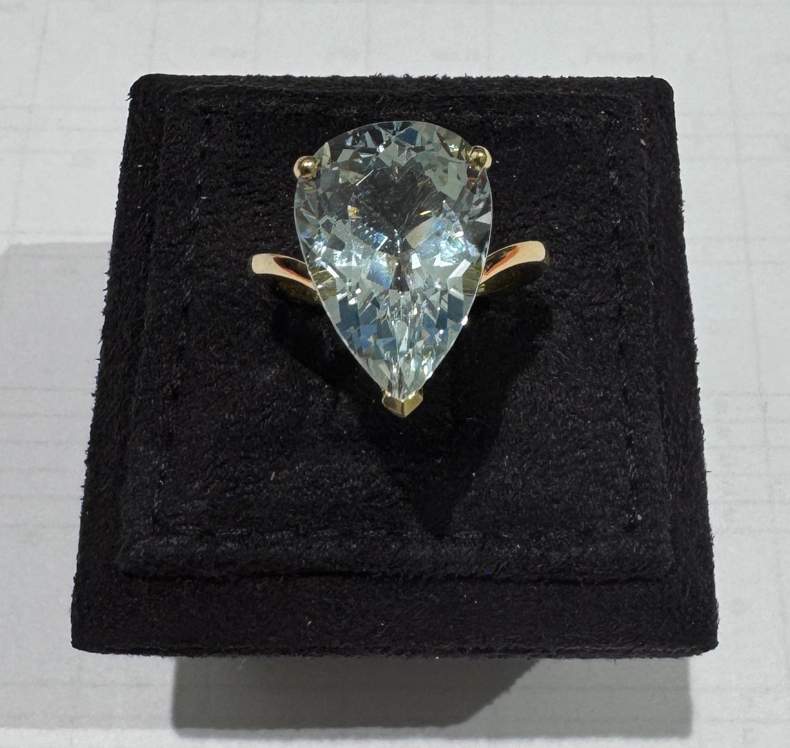 14.33 ct Aquamarine Pear Ring in 18K Yellow Gold