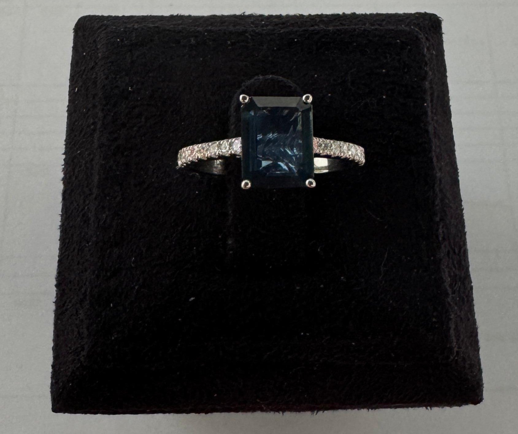 0.30 ct Diamond and 2.01 ct Blue Sapphire Ring in 18K White Gold