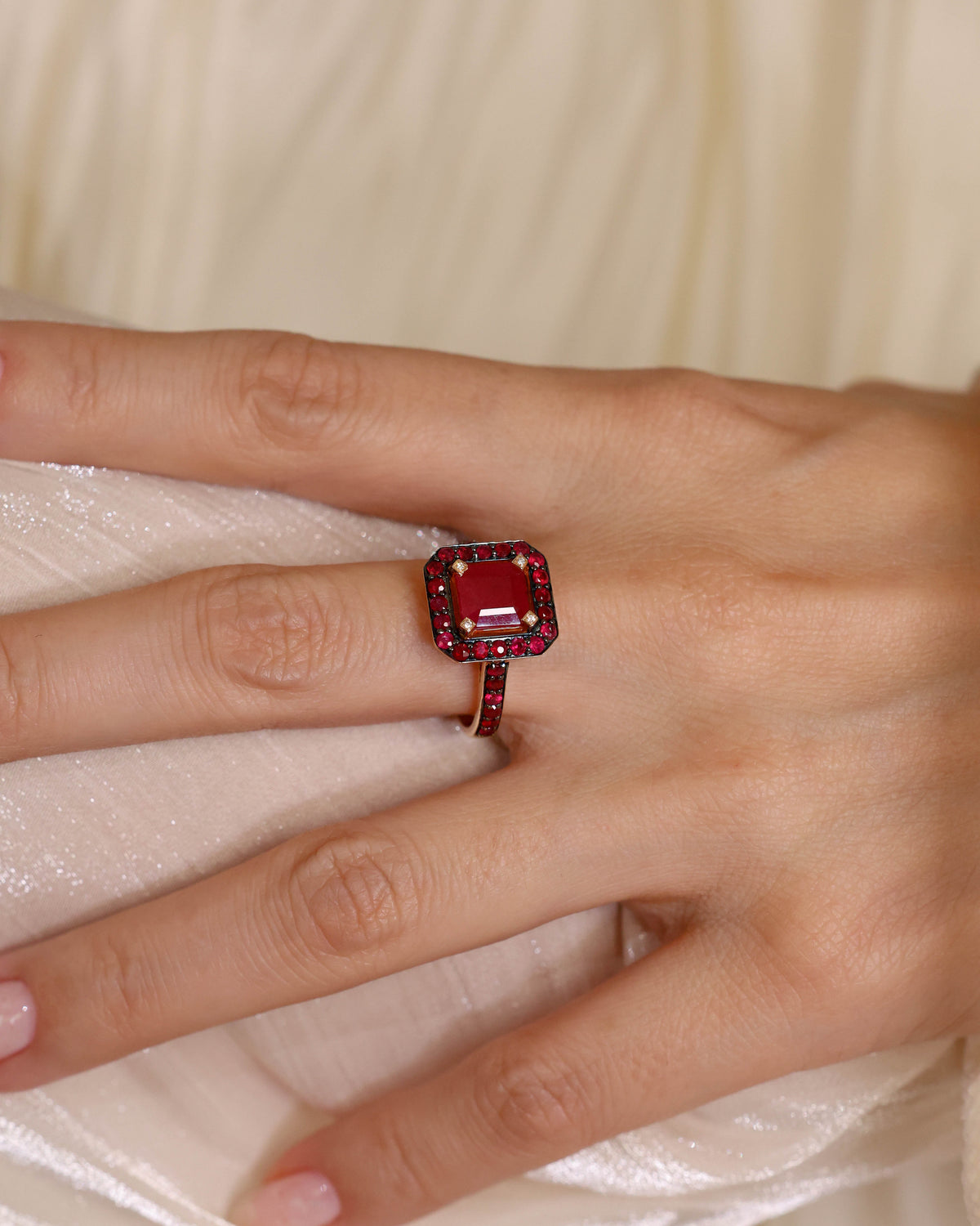 Ruby and Diamond Halo Cocktail Ring, 3.33 ct