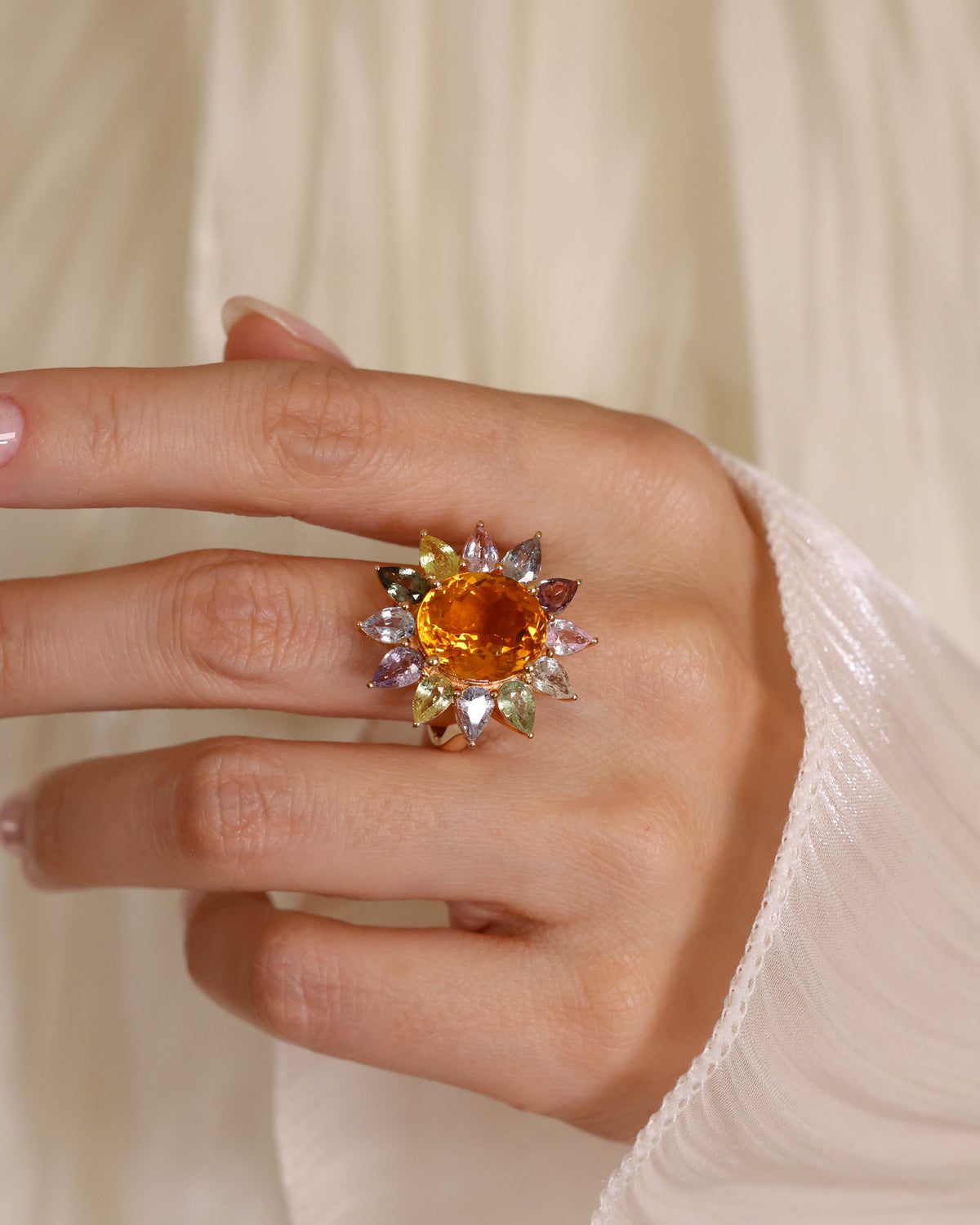Citrine and Multi-Sapphire Cocktail Ring, 8.45 ct