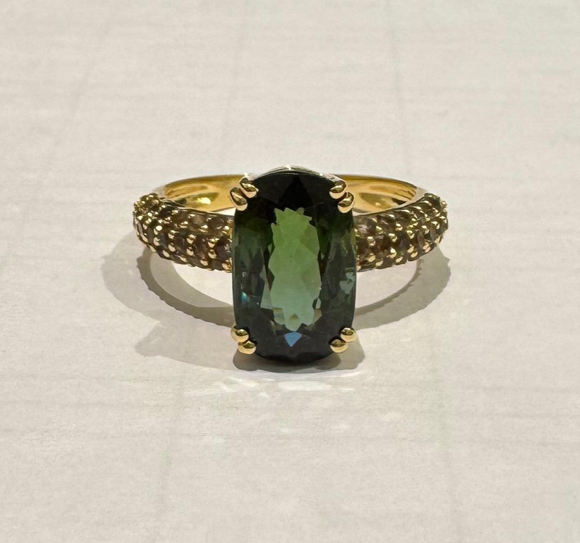 4.42 ct Green Tourmaline and 0.70 ct Smoky Quartz Ring