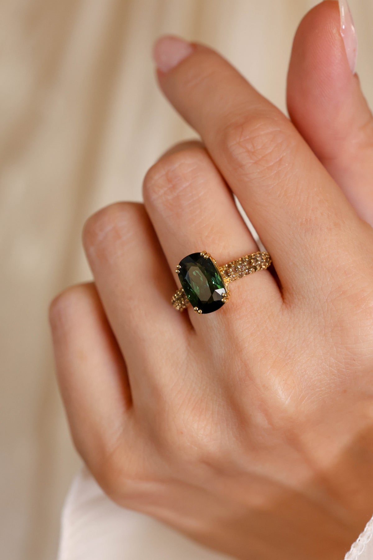 Green Tourmaline and Smoky Quartz Ring – view 3