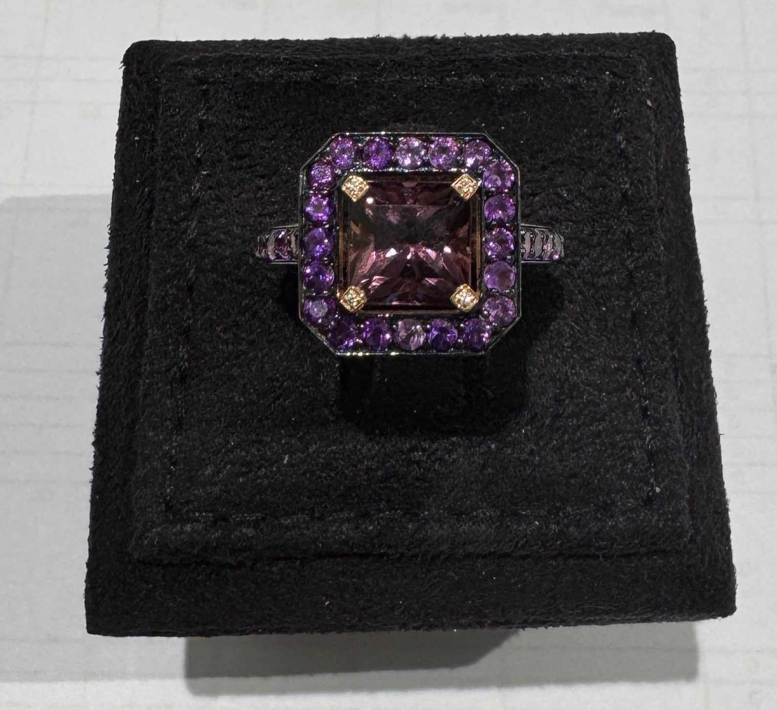 0.01 ct Diamond and Amethyst Ring in 18K Rose Gold