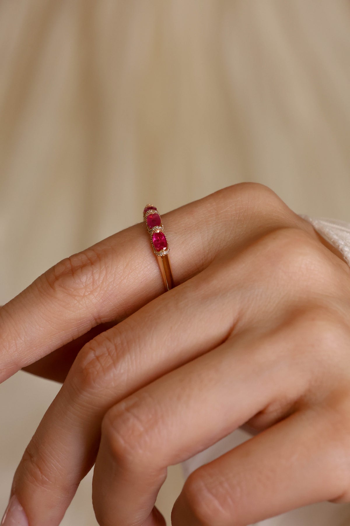Ruby & Diamond Scalloped Eternity Ring in 18K Rose Gold – view 2